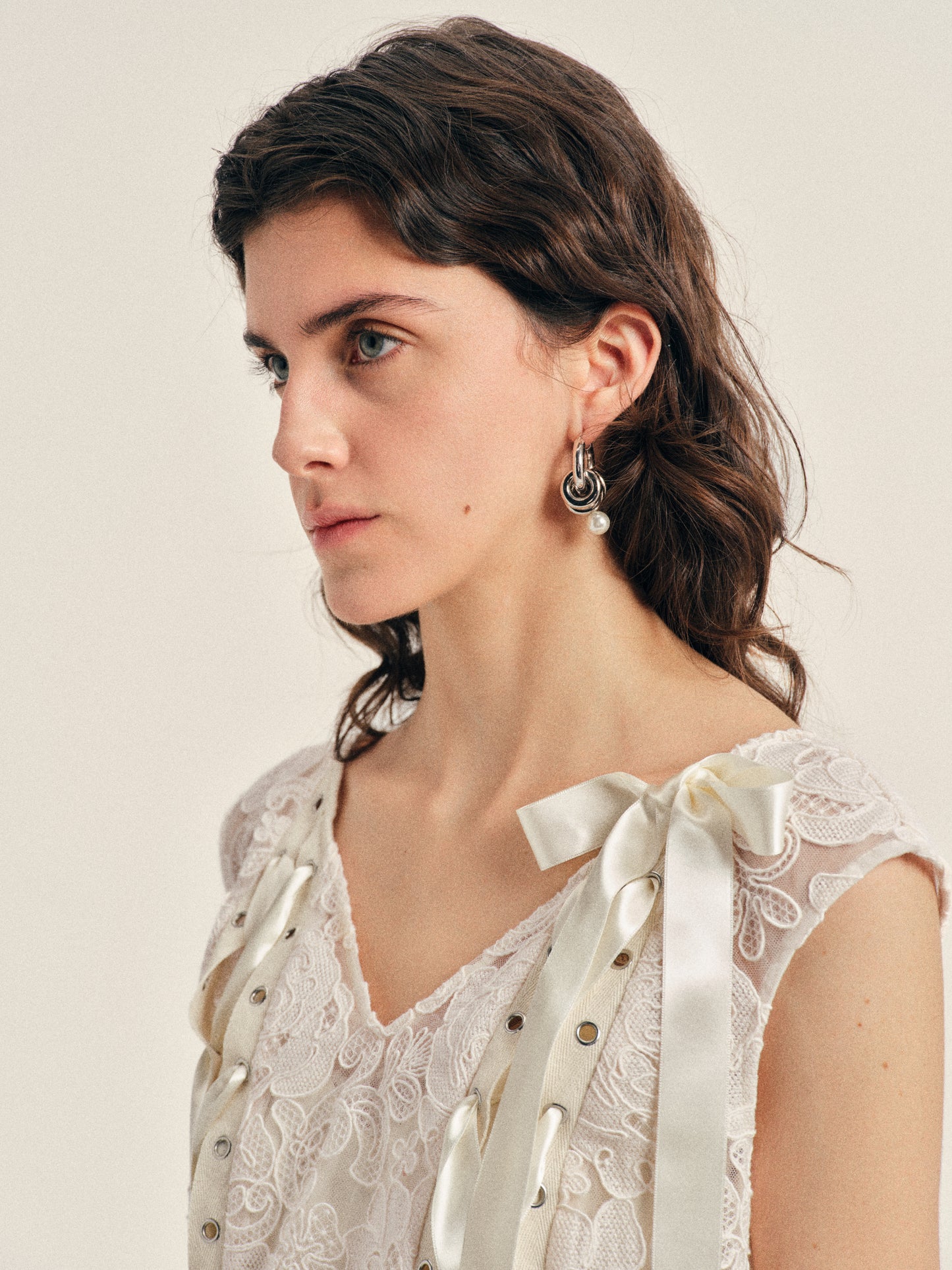 Stacked Link Pearl Hoop Earrings