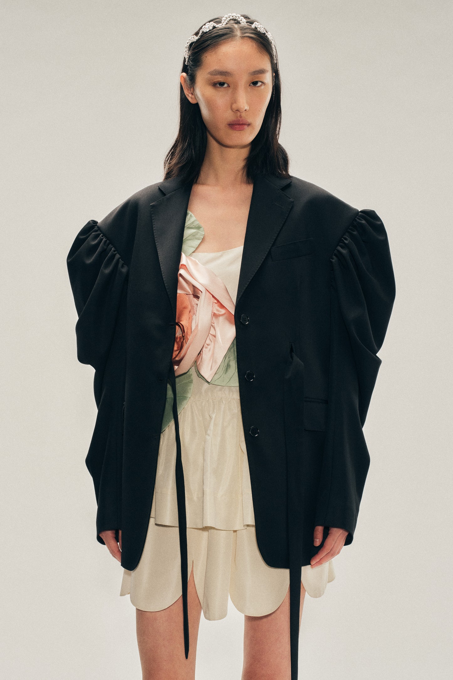 Back Cutout Draped Sleeve Bow Jacket