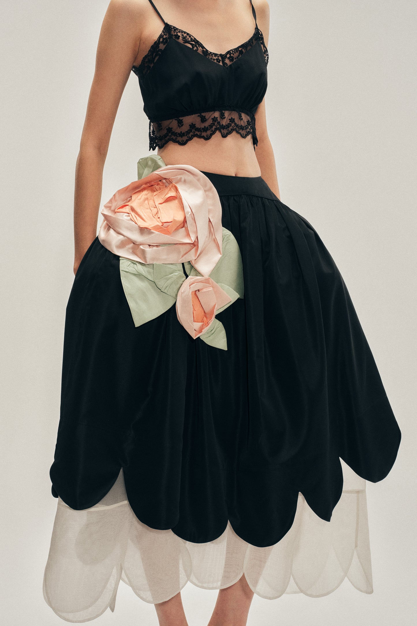 Pressed Rosette Petal Hem Basque Skirt