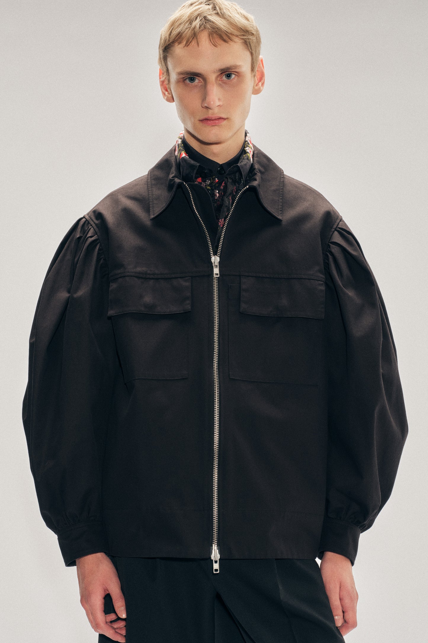 Puff Sleeve Utility Pen Pocket Jacket