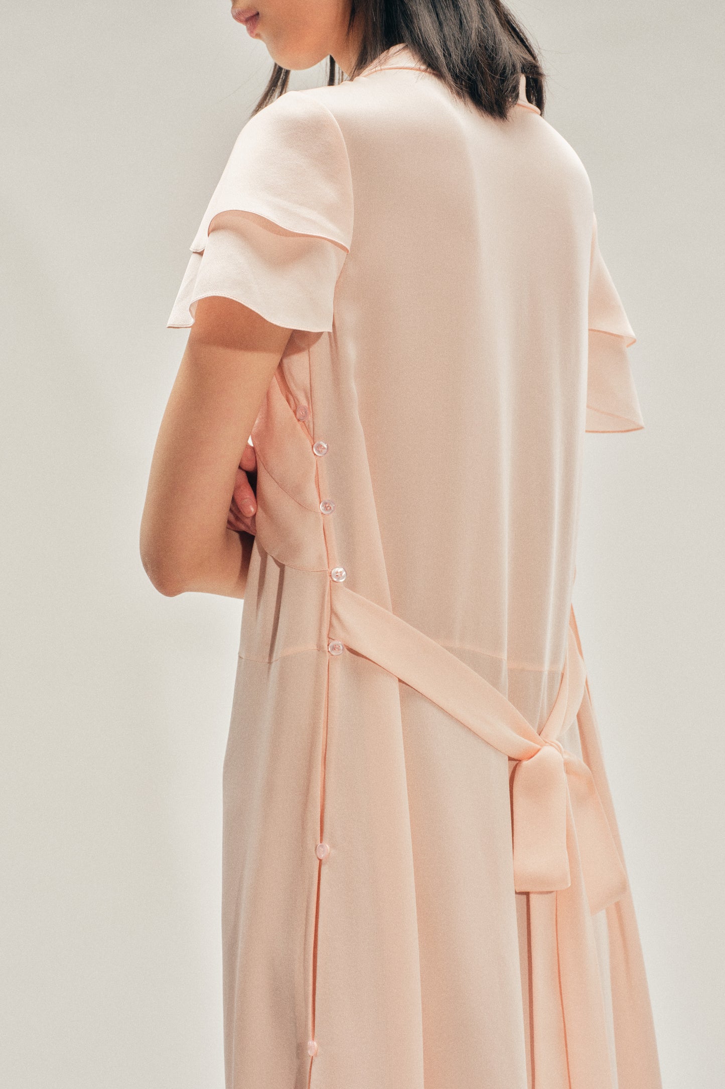 Peeling Scalloped Hem Petal Bow Sash Dress