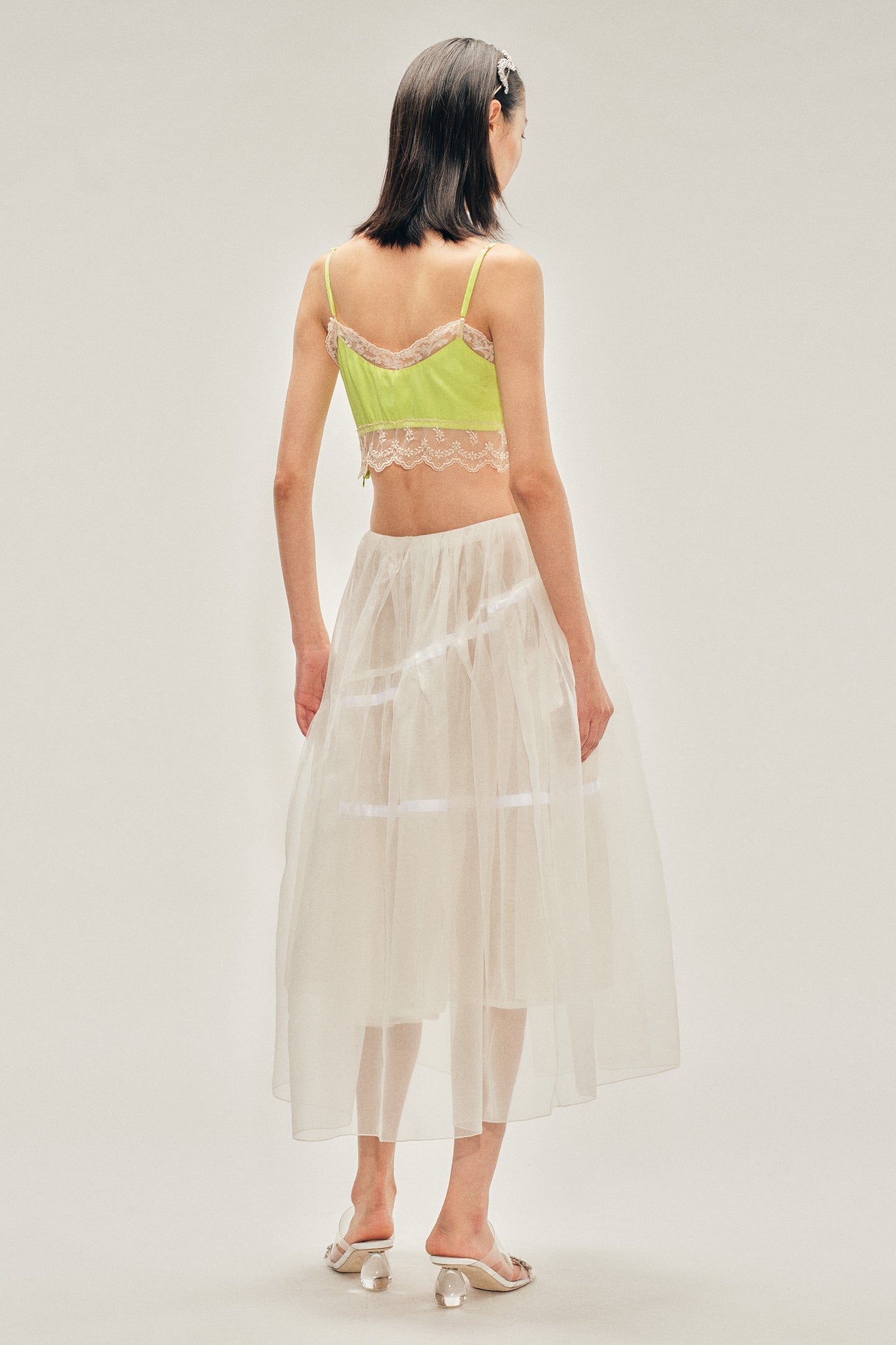 Sheer Overlay Long Flounce Skirt