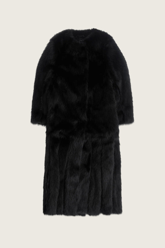 Belted Faux Fur Long Multi Slit Coat