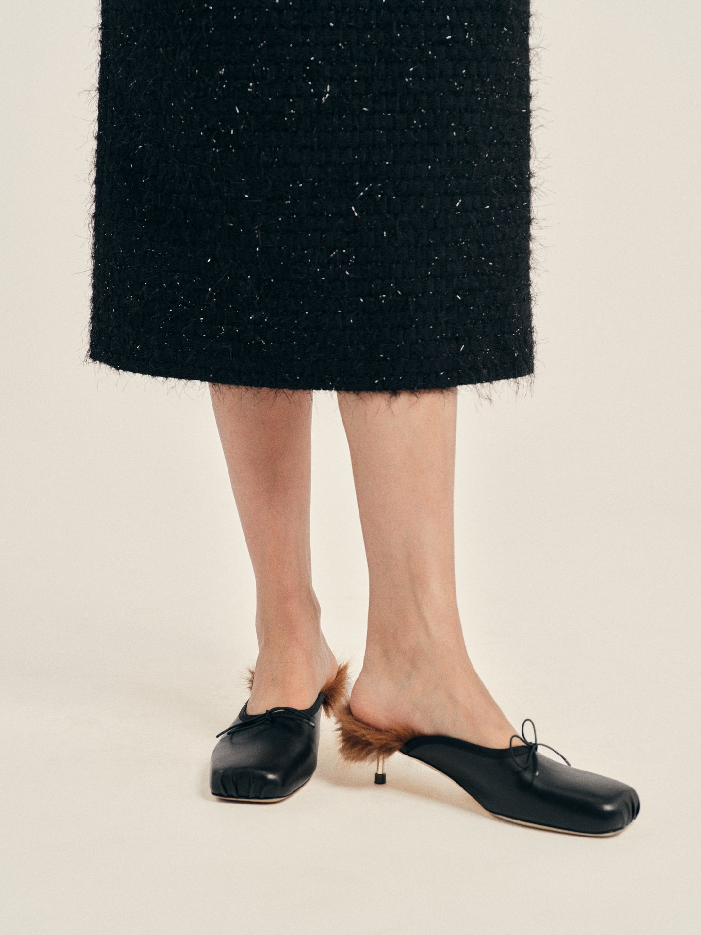 Faux Fur Lined Pointe Mule Heel