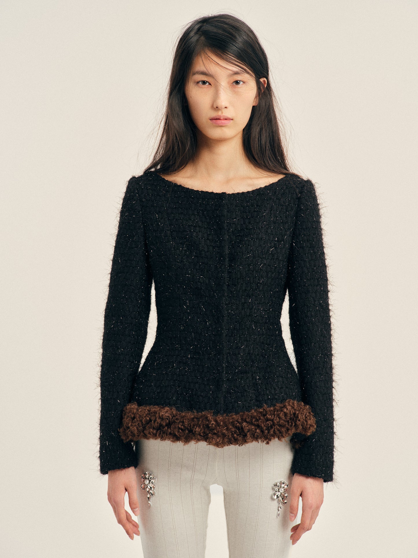 Round Sculpt Faux Fur Detail Bustle Jacket