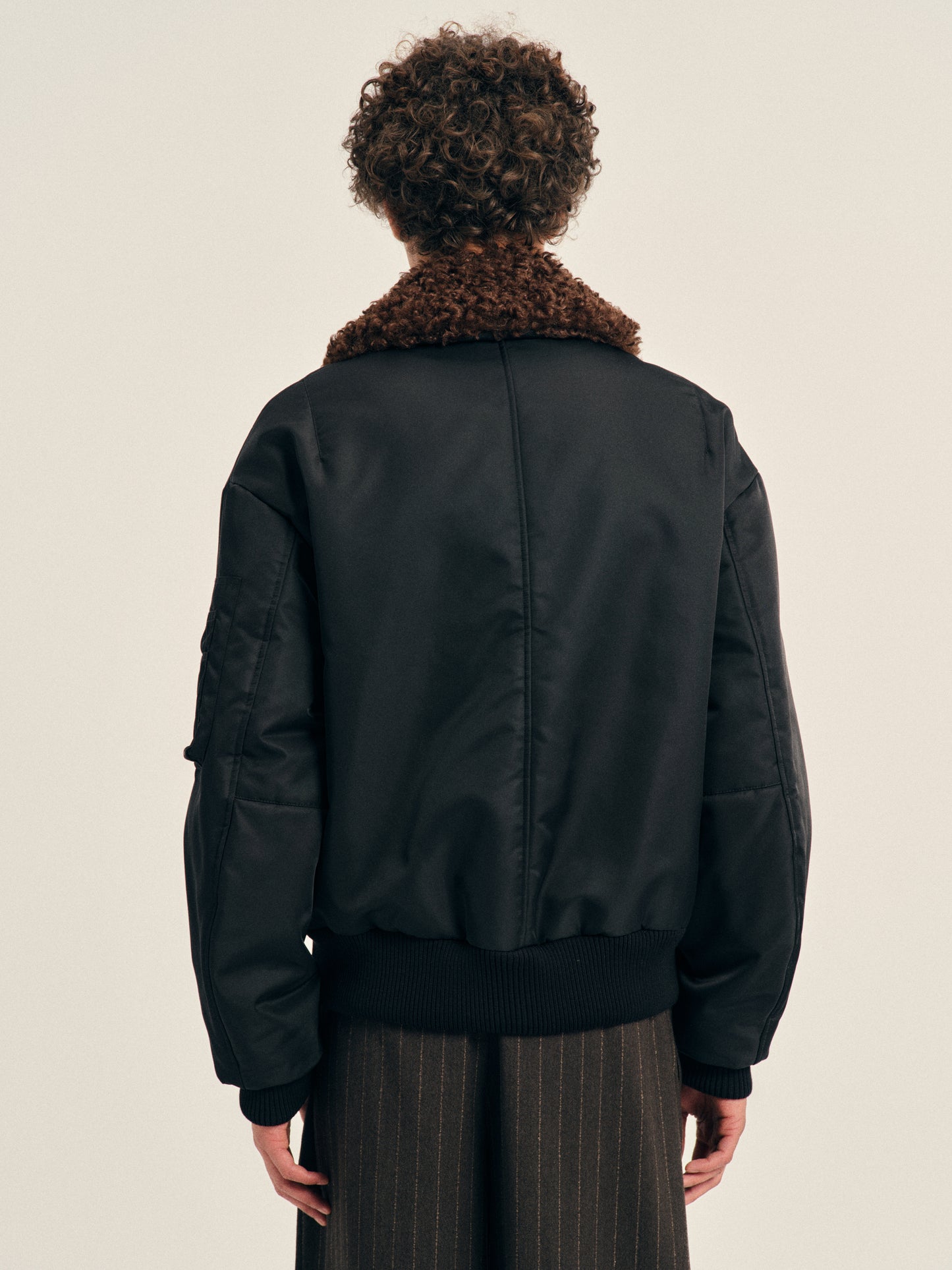 Draped Faux Fur Detail Side Zip Bomber Jacket