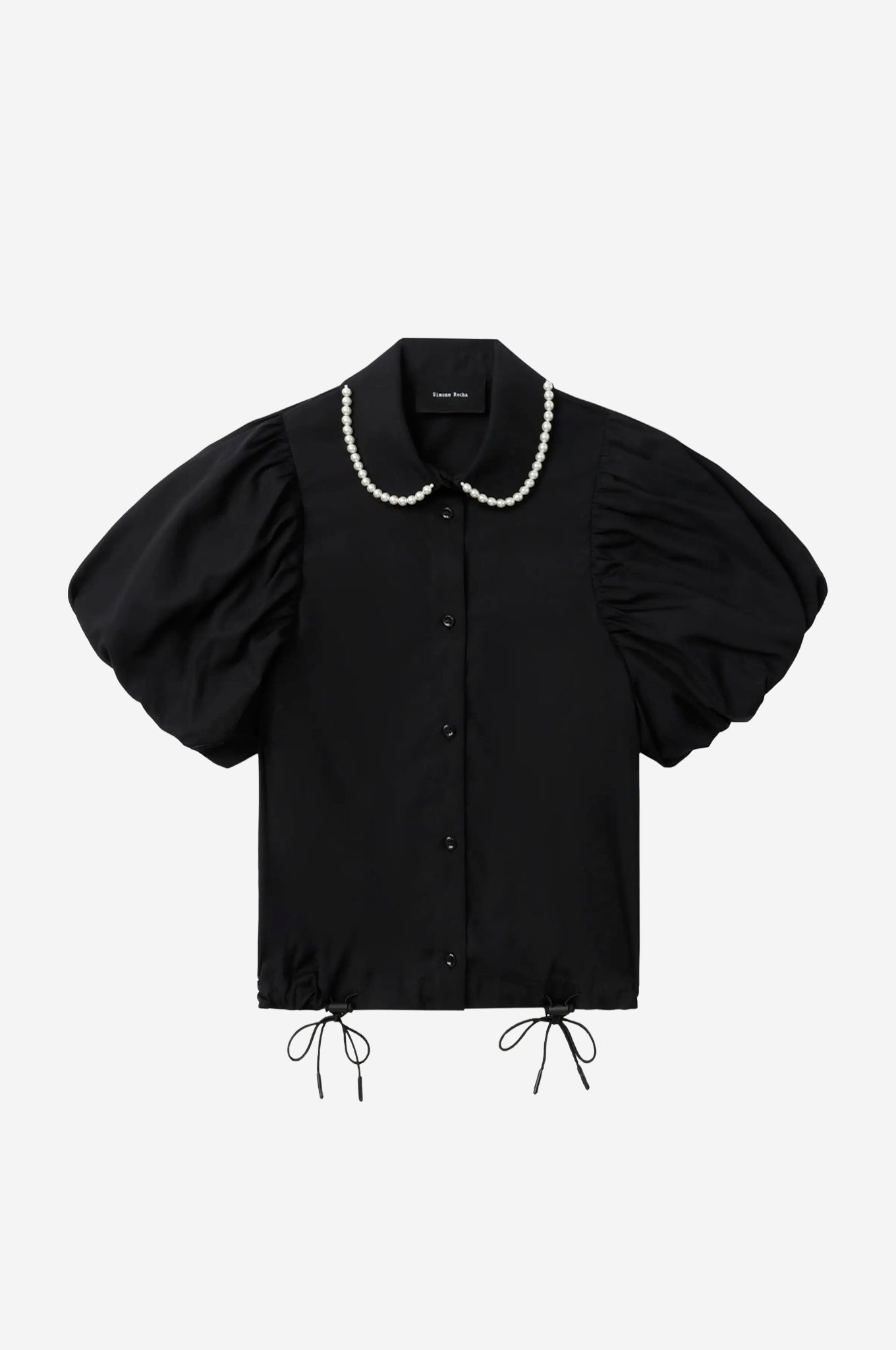 Beaded Cropped Toggle Puff Sleeve Shirt