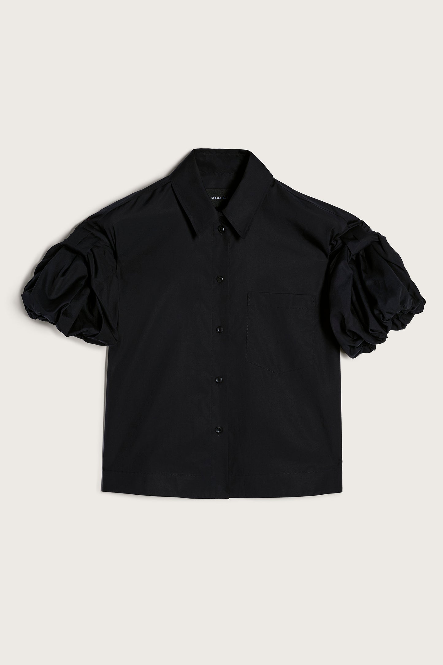 Cropped Bow Puff Sleeve Shirt