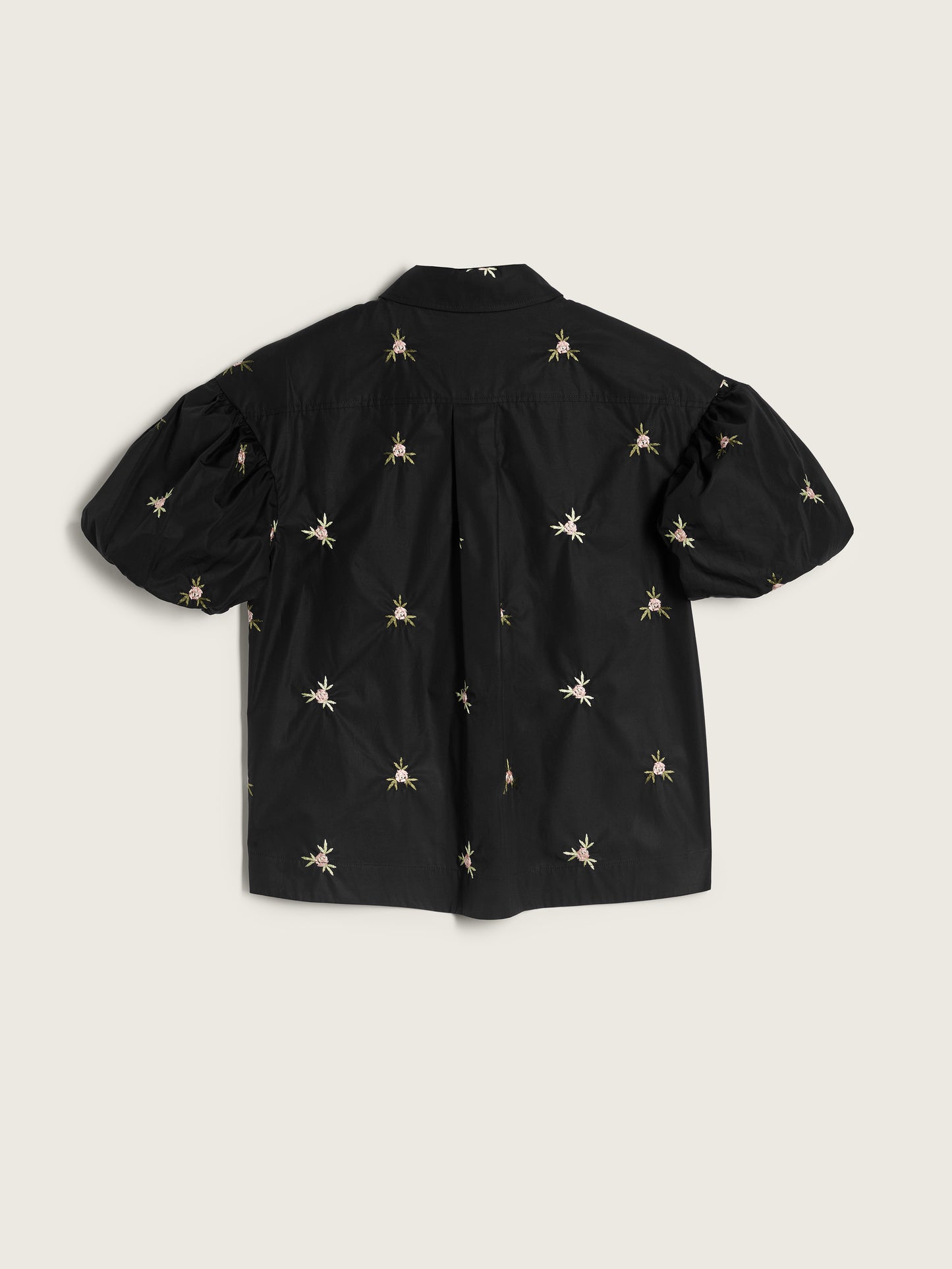 Cropped Rosebud Puff Sleeve Lace Trim Shirt