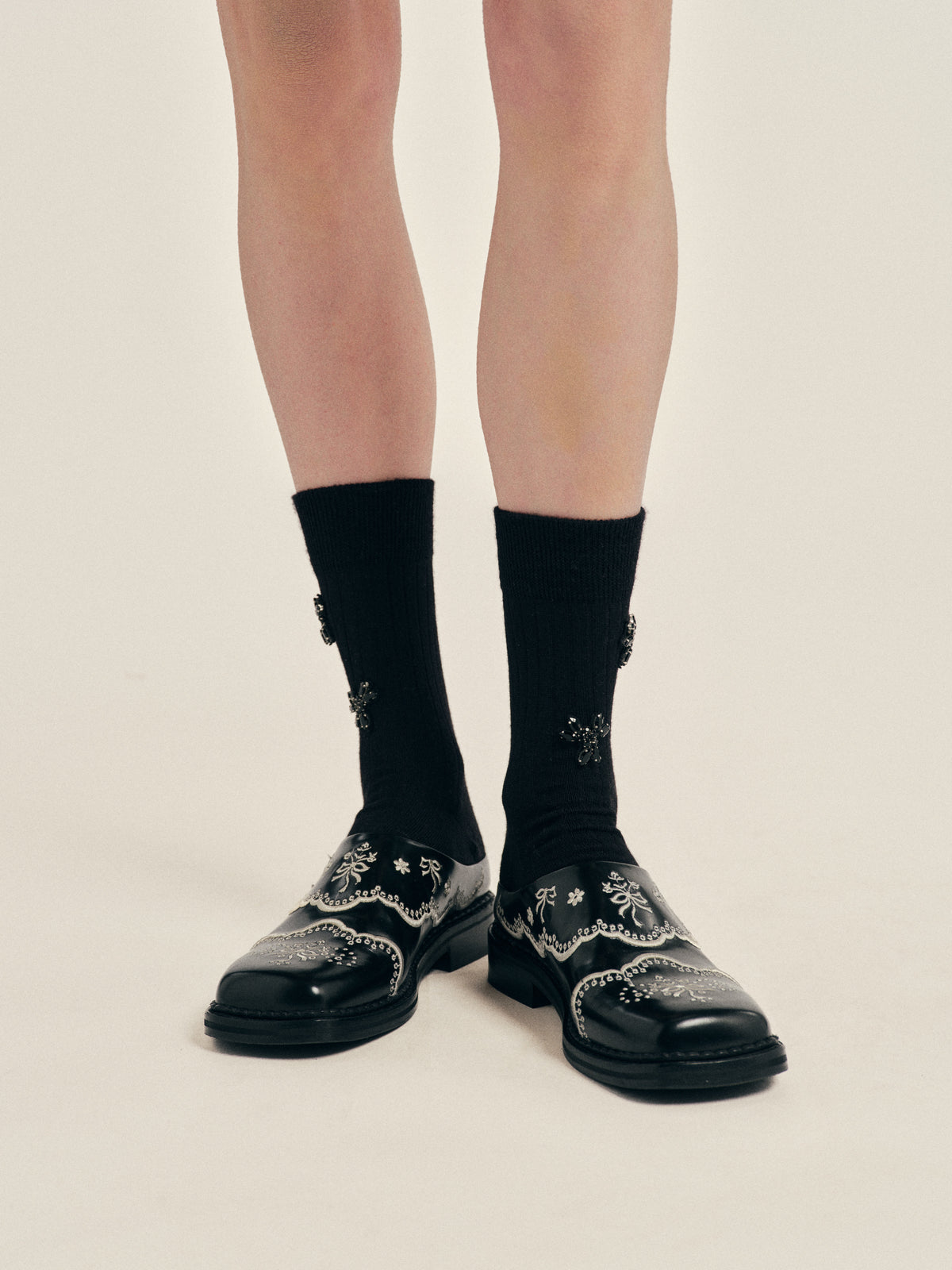 Embellished Merino Silk Ankle Socks