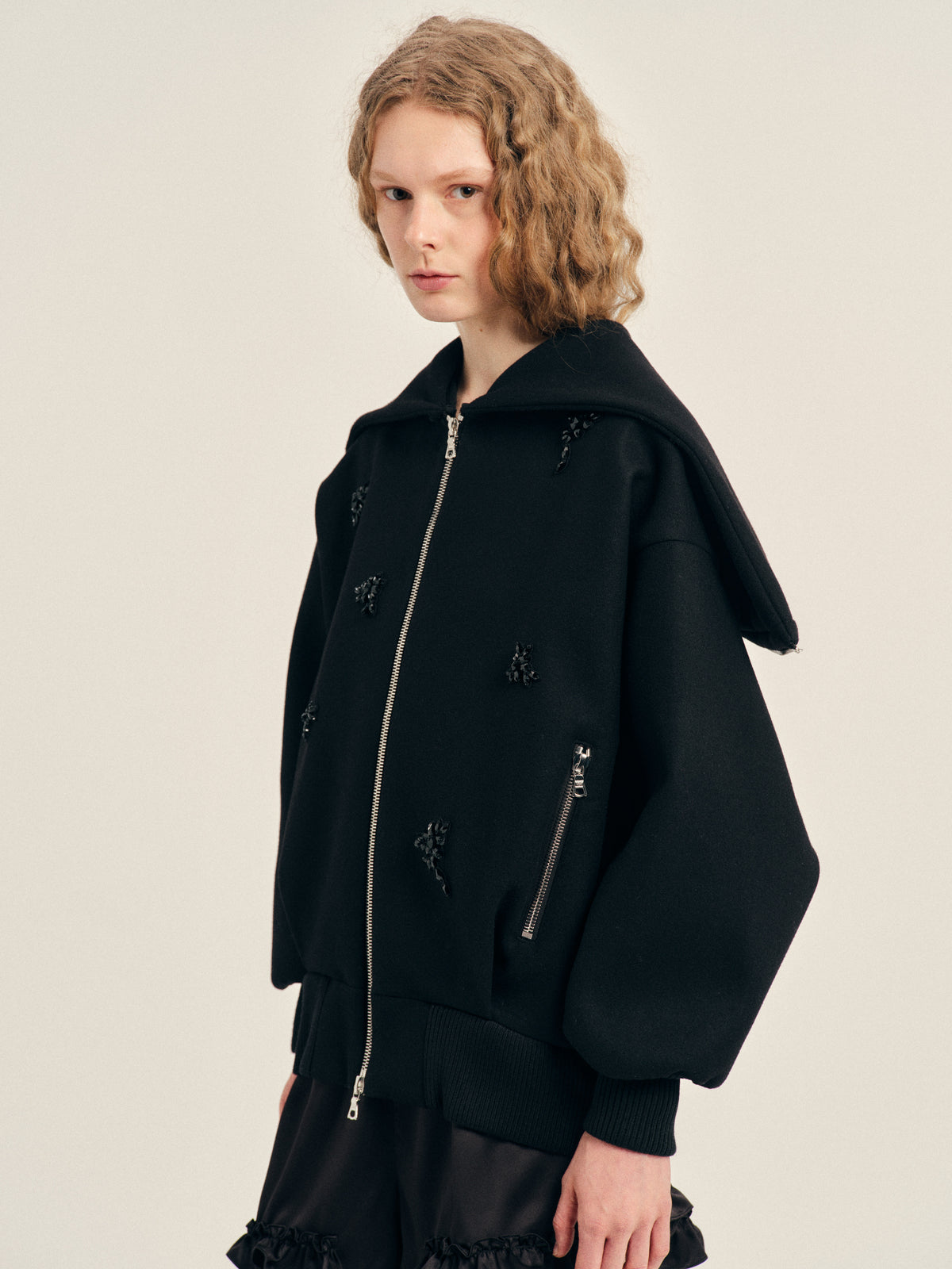 Embellished Oversized Split Hood Jacket