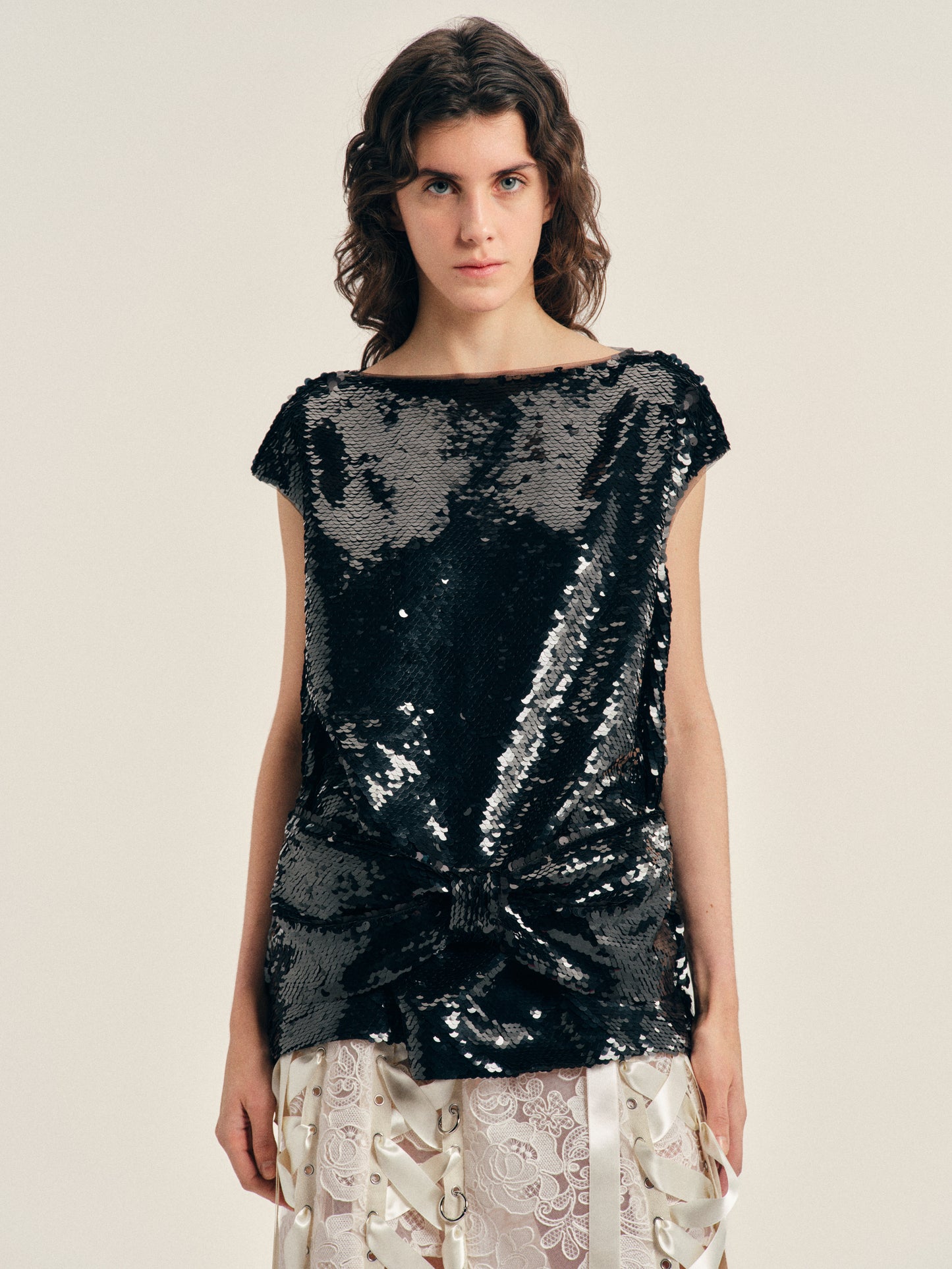 Boxy Peplum Bow Detail Top