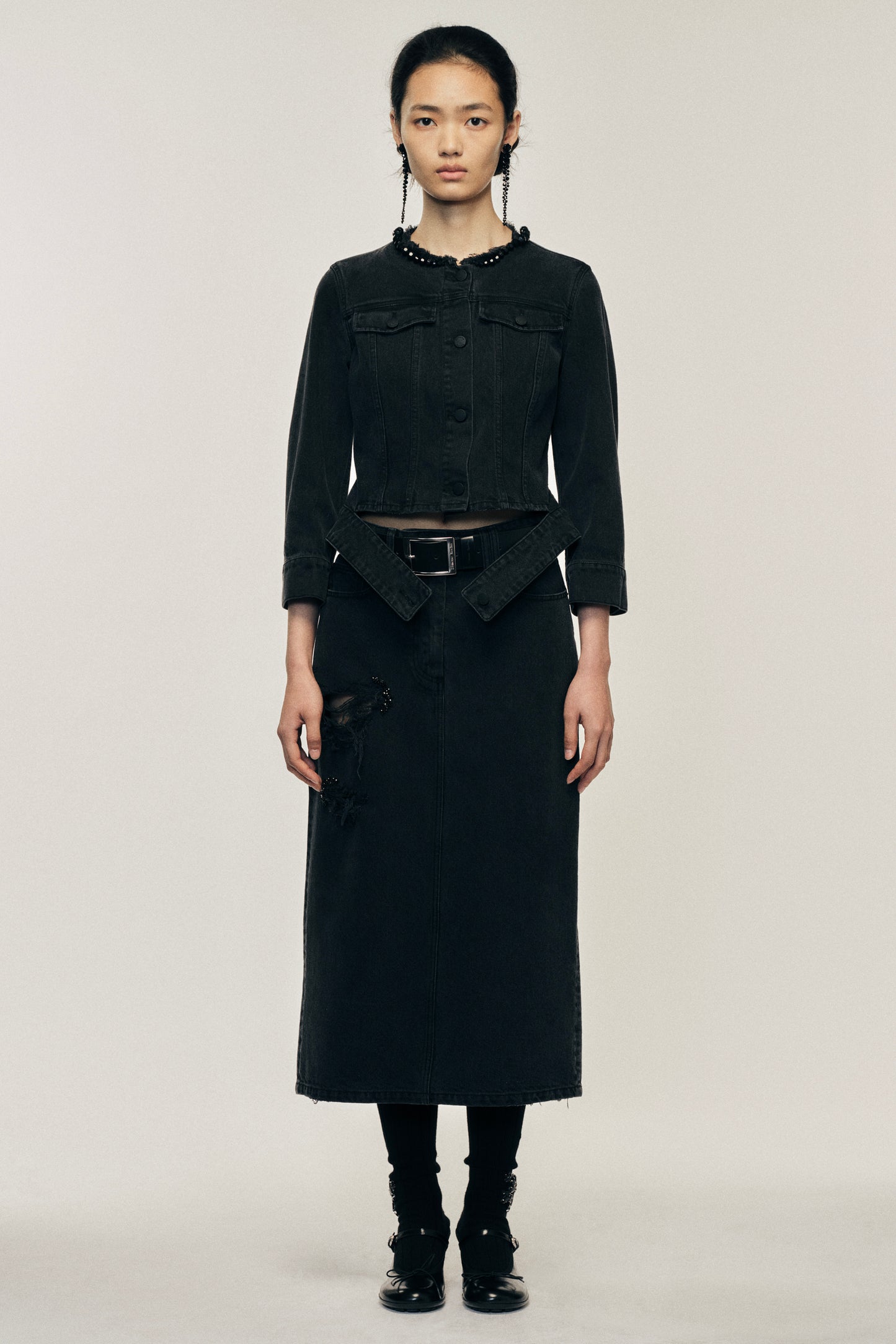 Embellished Fitted Waist Tail Jacket