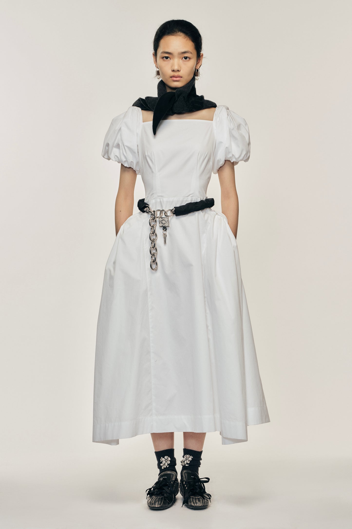 Bow Puff Sleeve Hip Dress
