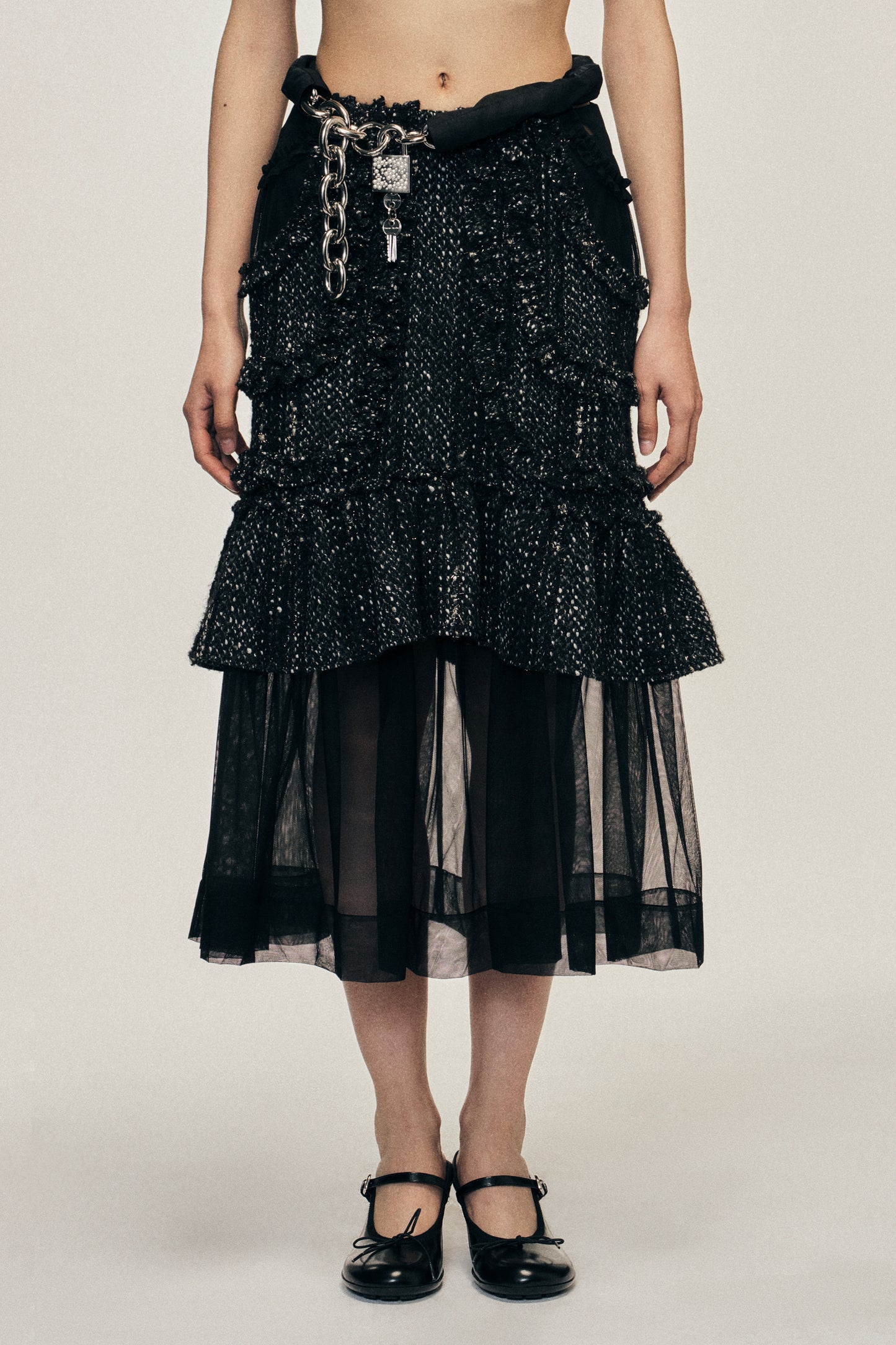 Multi Frill Patchwork Fray Skirt