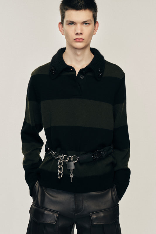 Embellished Fuzzy Collar Rugby Jumper