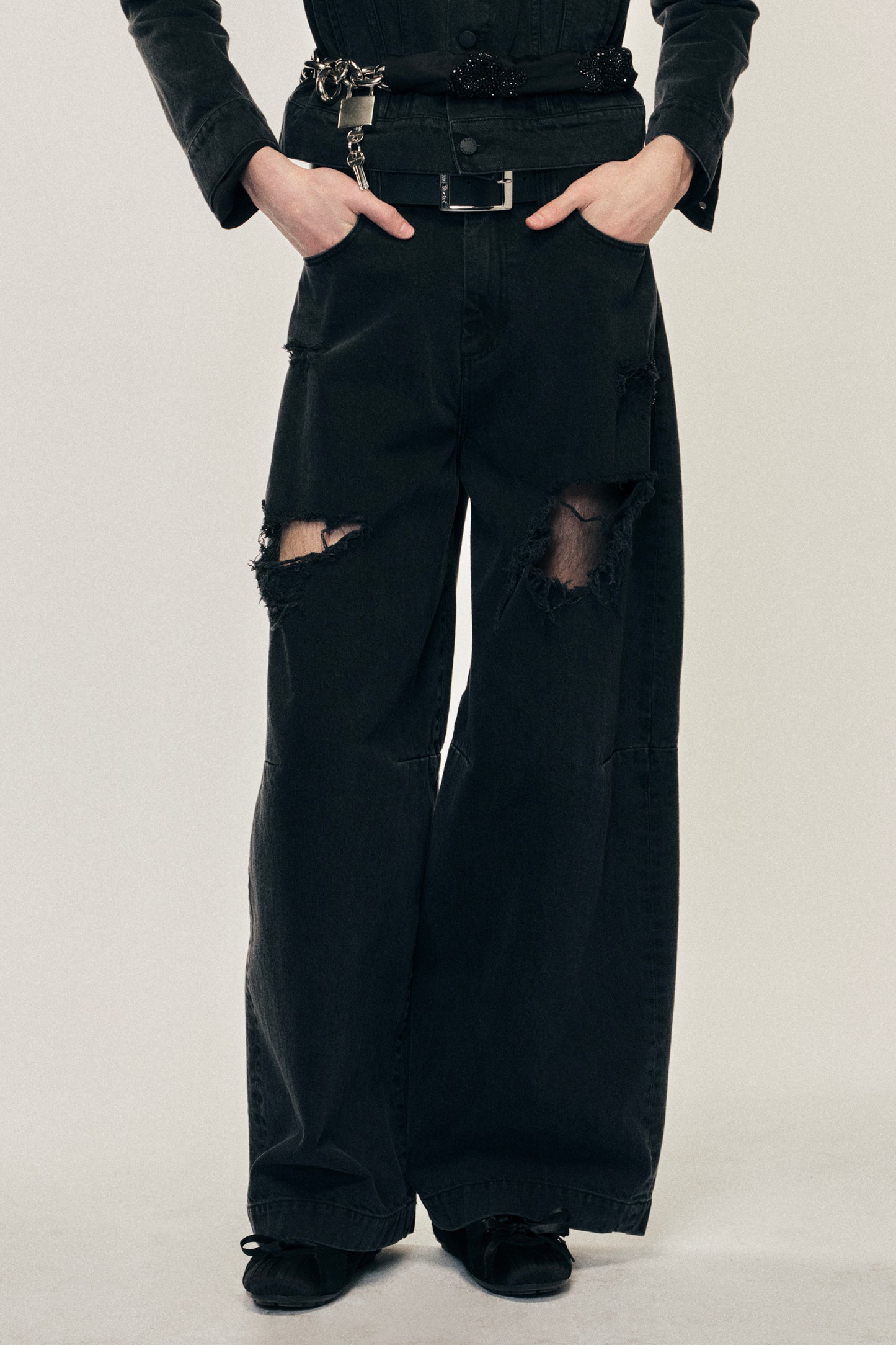 Embellished Wide Leg Puddle Jeans