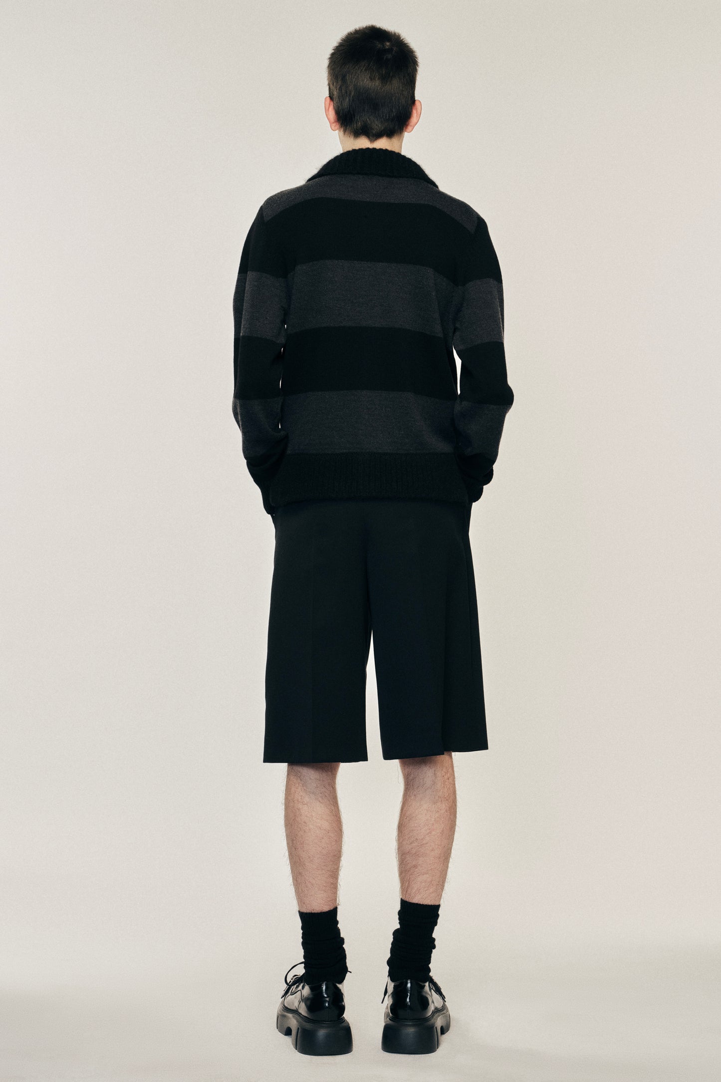 Embellished Fuzzy Collar Rugby Cardigan