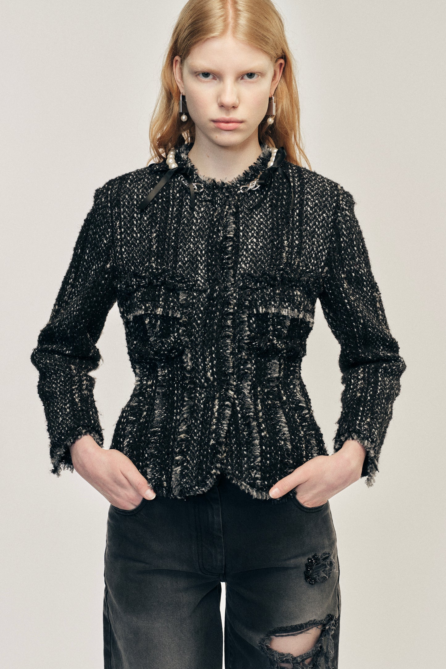 Embellished Sculpted Frill Bust Fray Jacket
