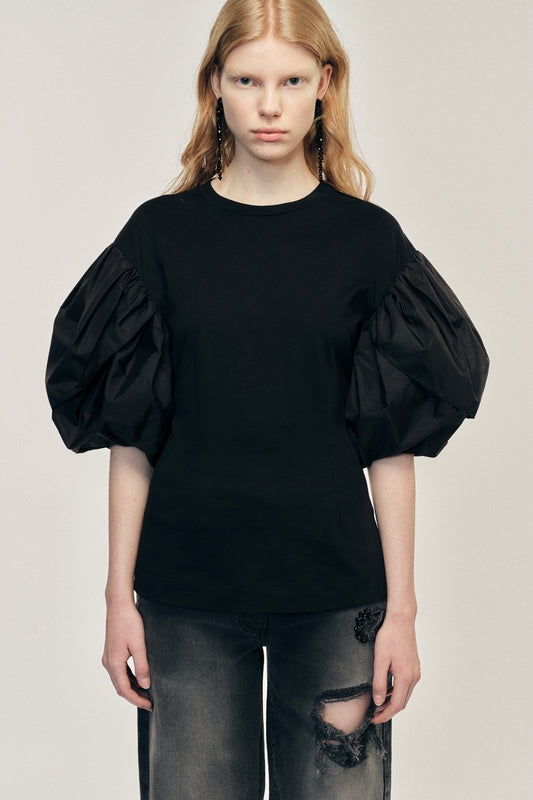 Sculpted Petal Sleeve Contrast T-Shirt