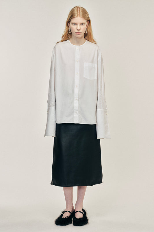 Collarless Elongated Cuff Shirt
