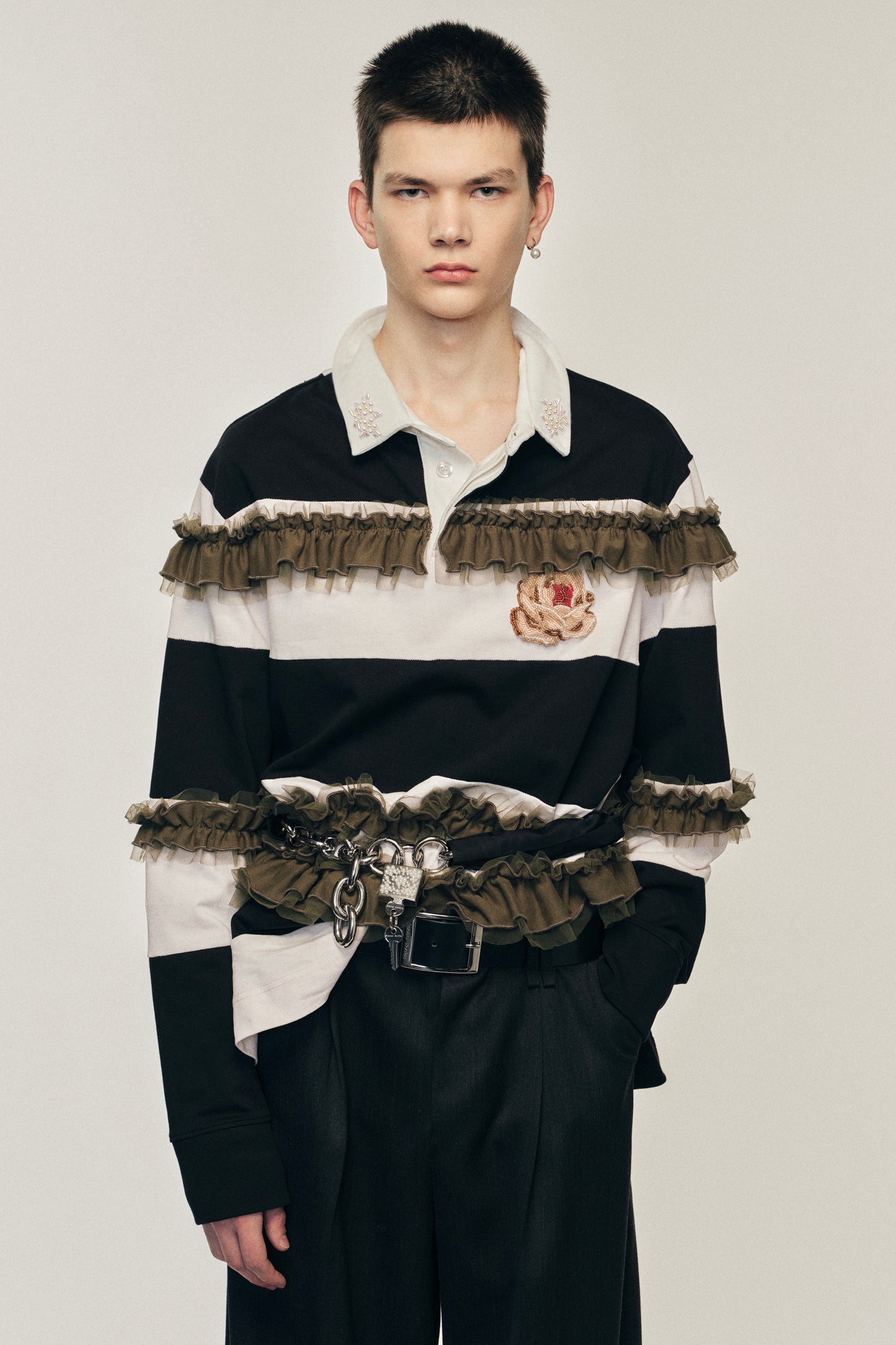 Turbo Embellished Ruffle Rugby Shirt