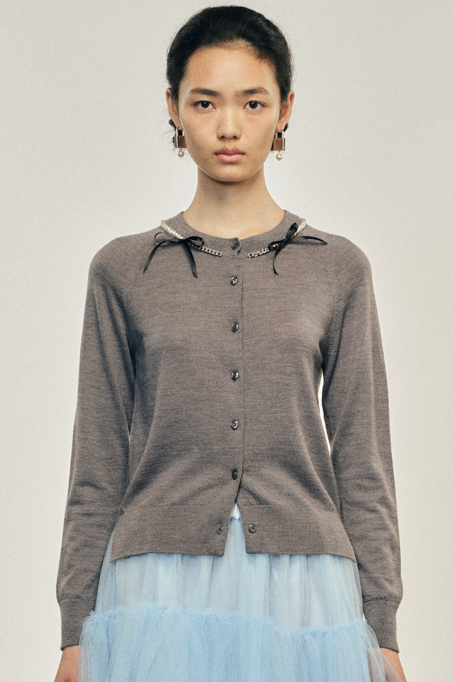 Pearl & Chain Bow Cardigan