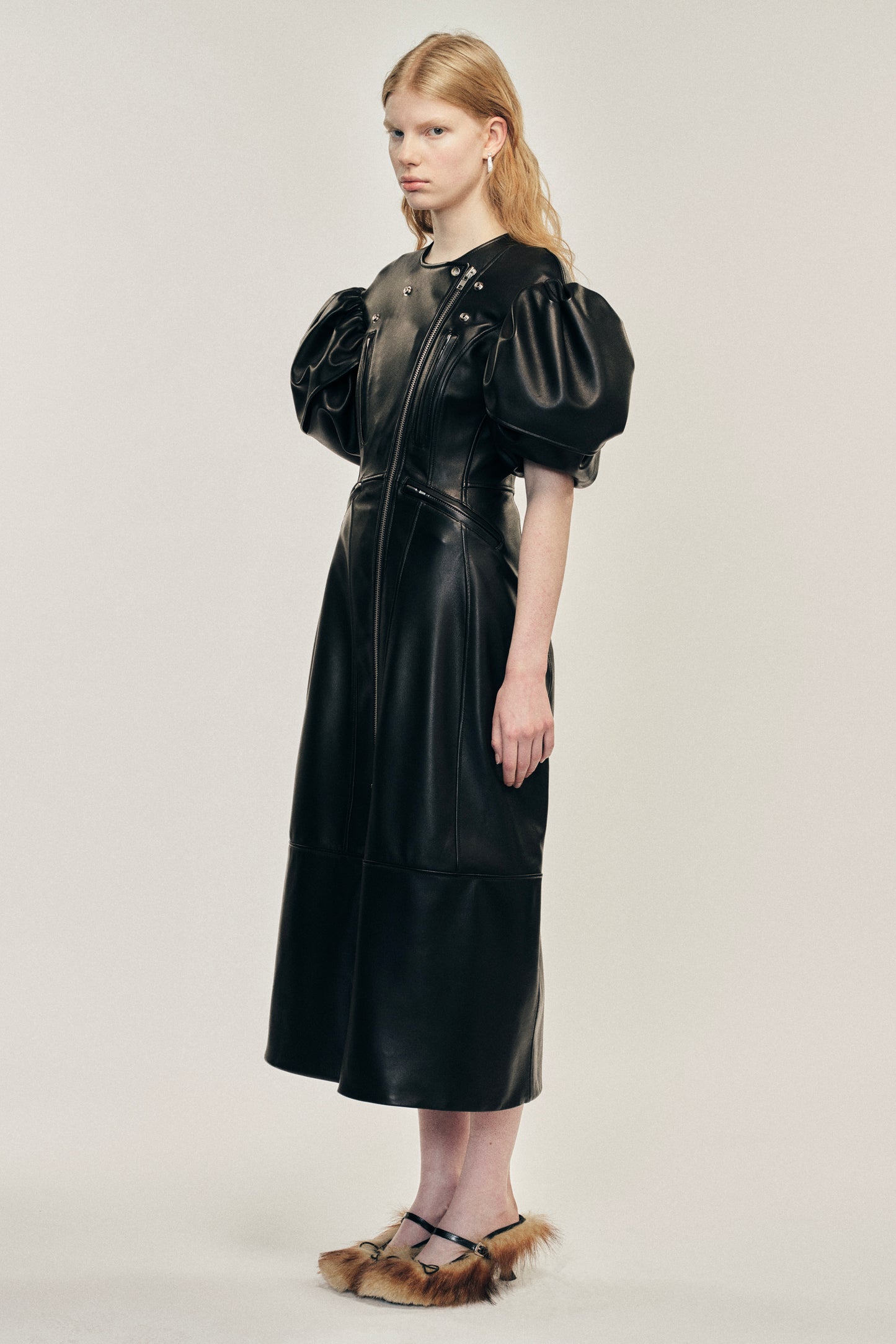 Sculpted Petal Sleeve Biker Dress