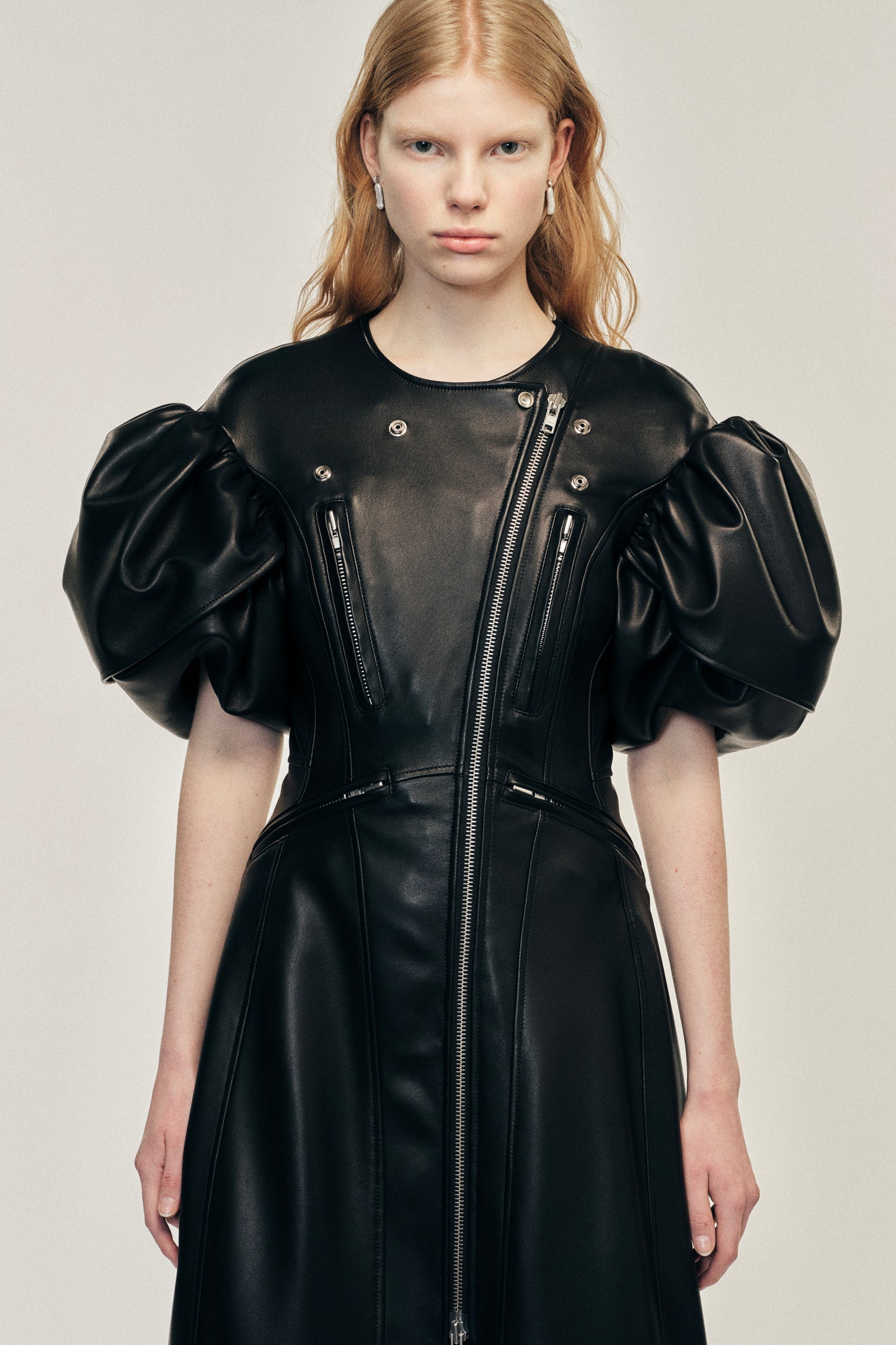 Sculpted Petal Sleeve Biker Dress