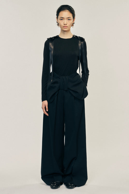 Bow Waist Wide Leg Trousers