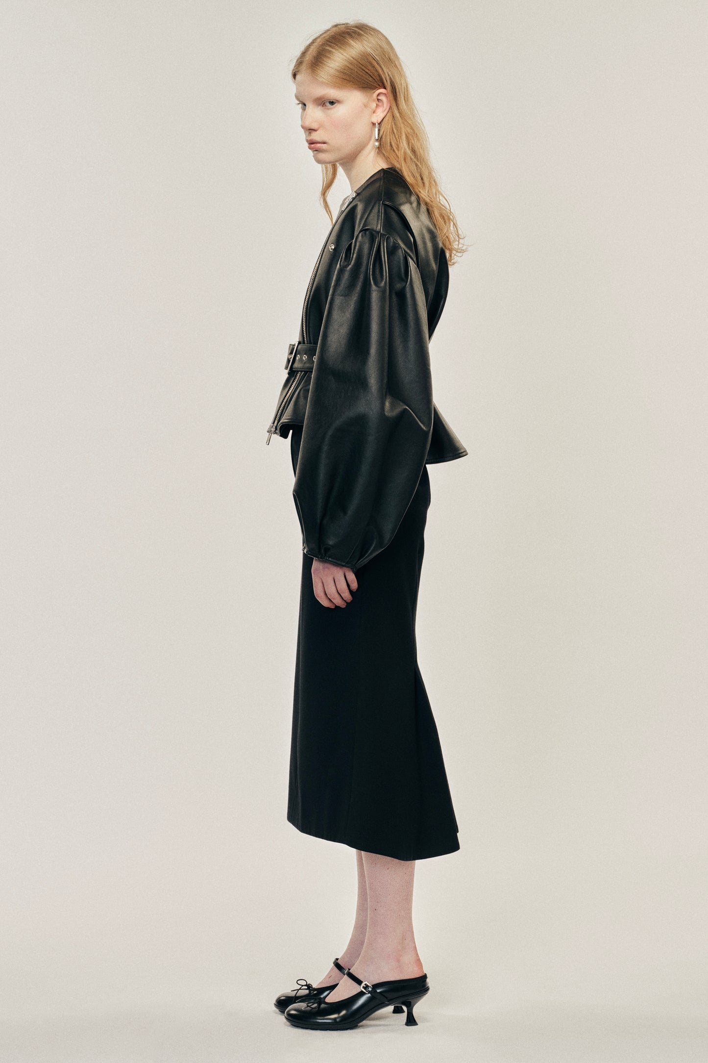 Cropped Sculpted Belt Detail Biker Jacket