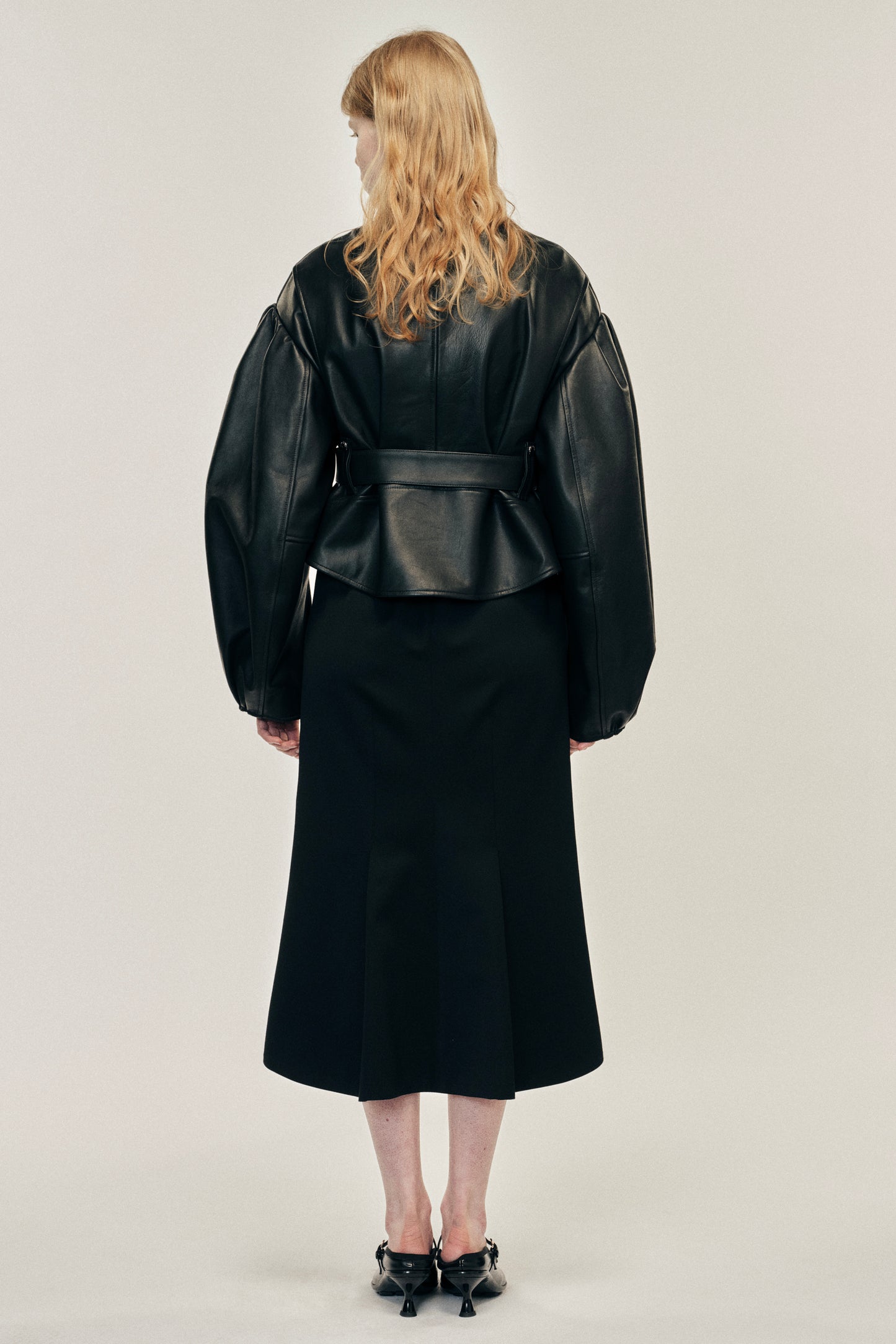 Cropped Sculpted Belt Detail Biker Jacket