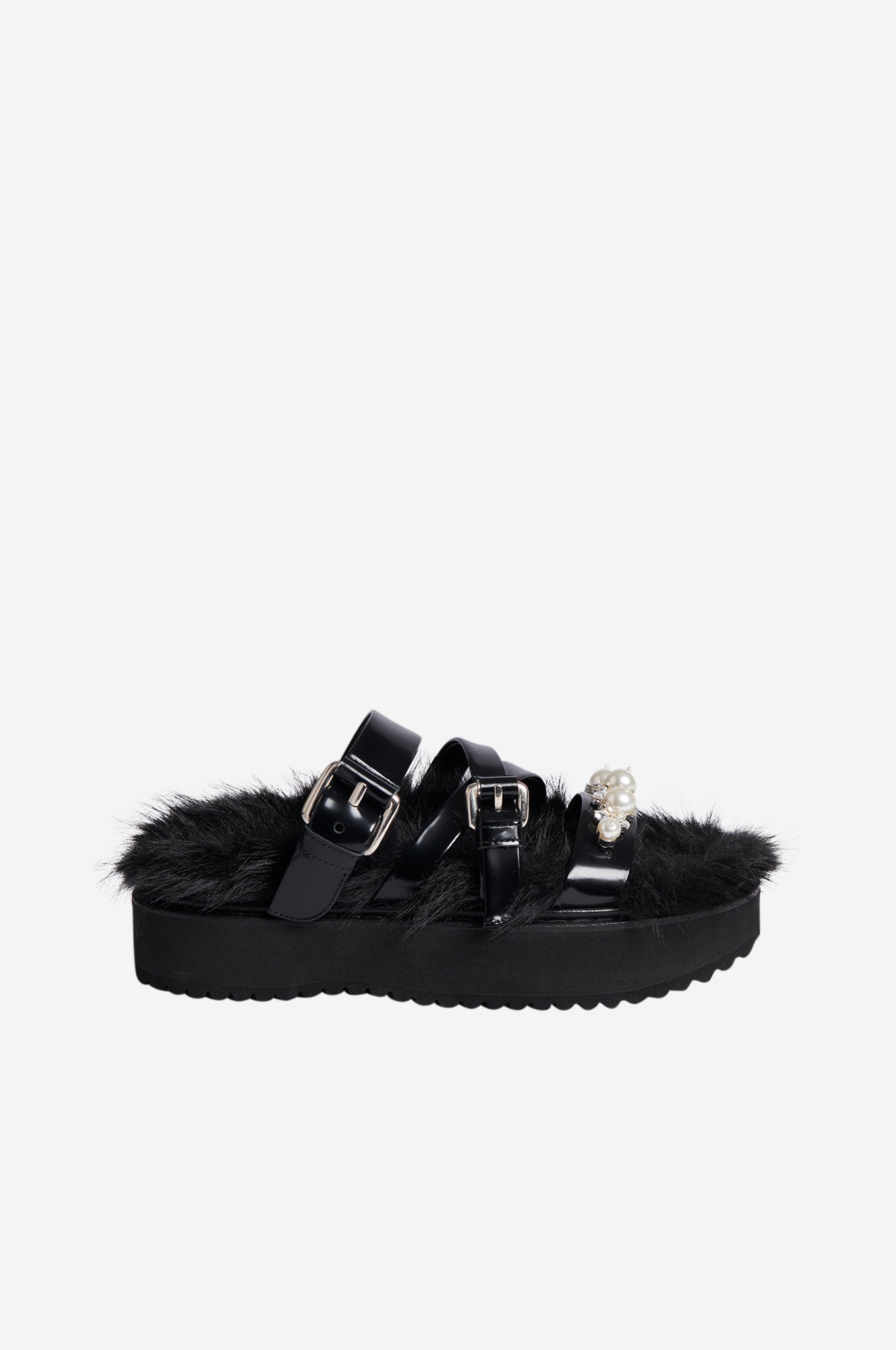 Embellished Furry Platform Sandal