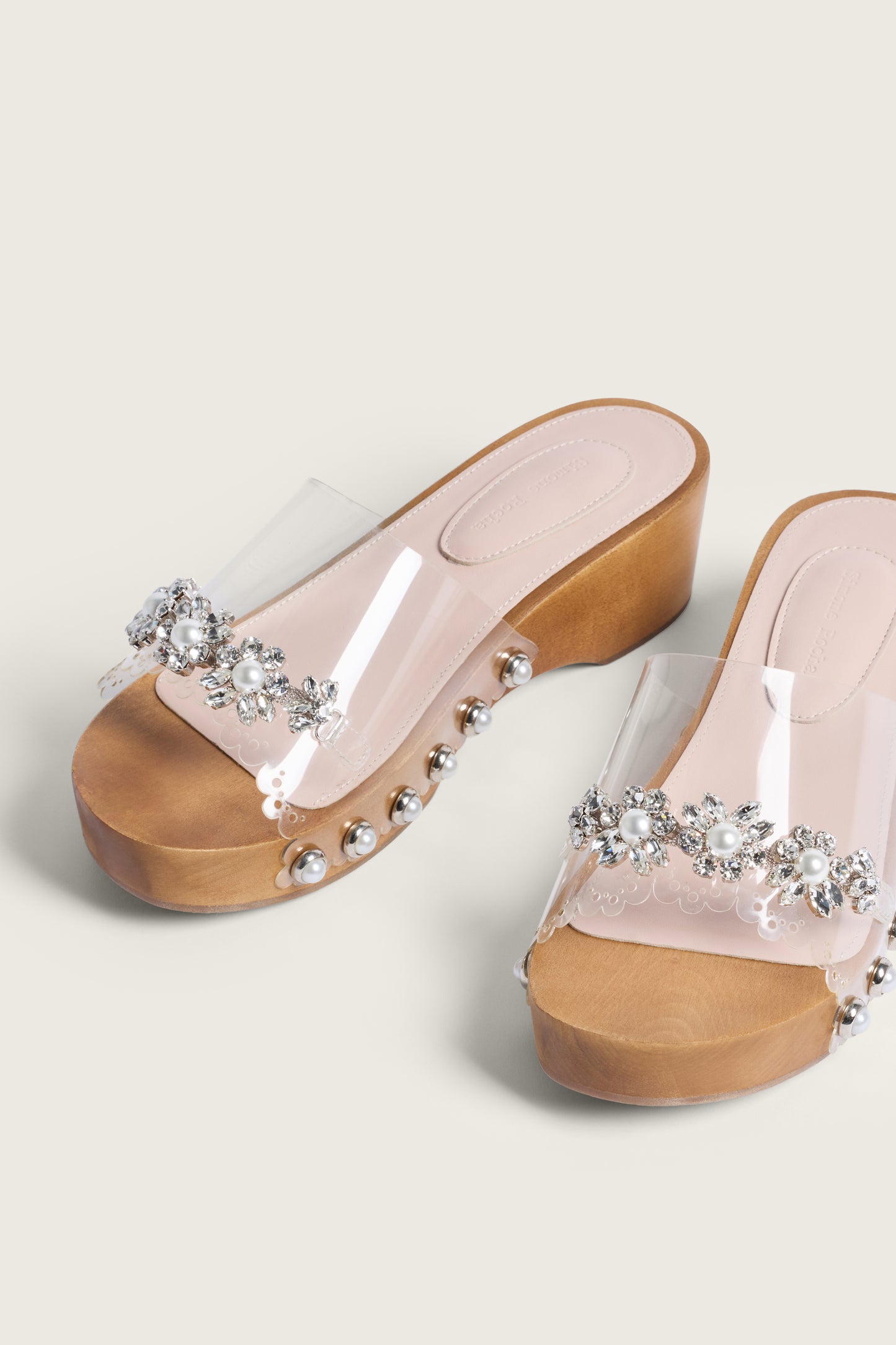 Embellished Scalloped Wooden Clog