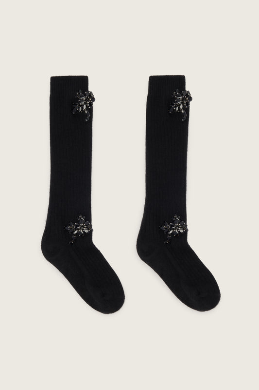 Embellished Rose Knee Socks