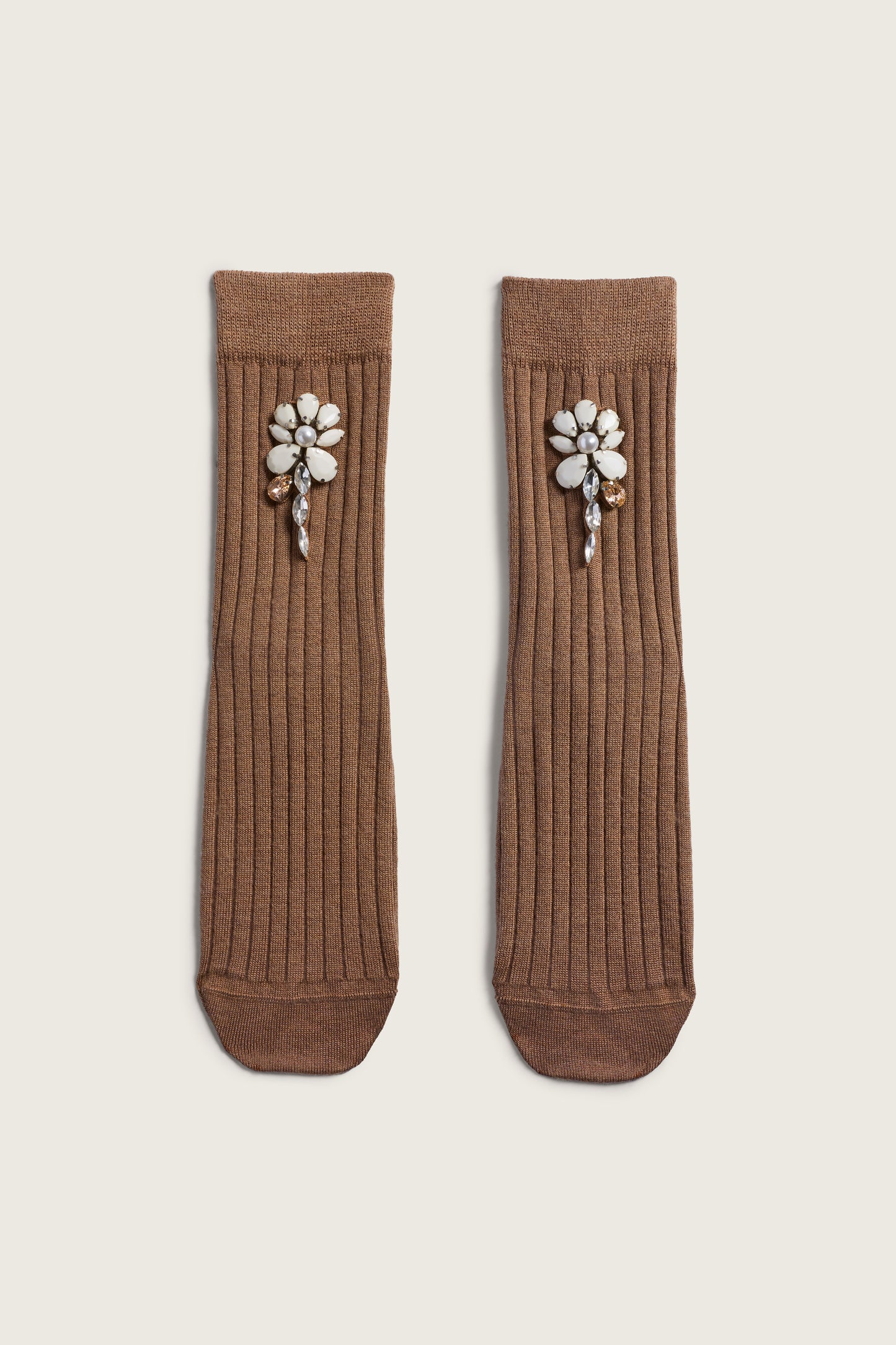 Poppy Crystal Flower Ribbed Ankle Socks