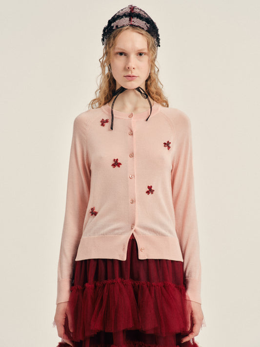 Embellished Classic Merino Silk Cardigan
