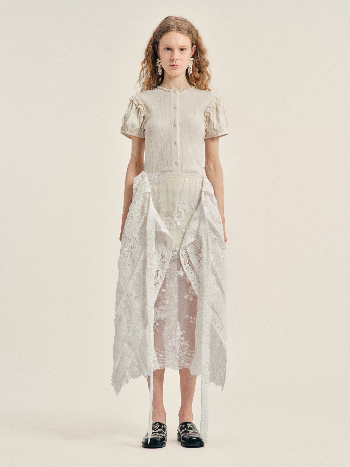 Pleated Sheer Panel Wrap Skirt