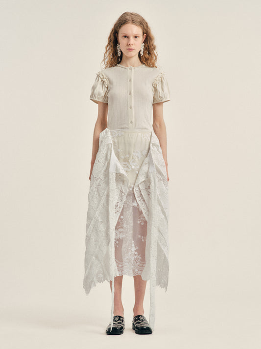 Pleated Sheer Panel Wrap Skirt