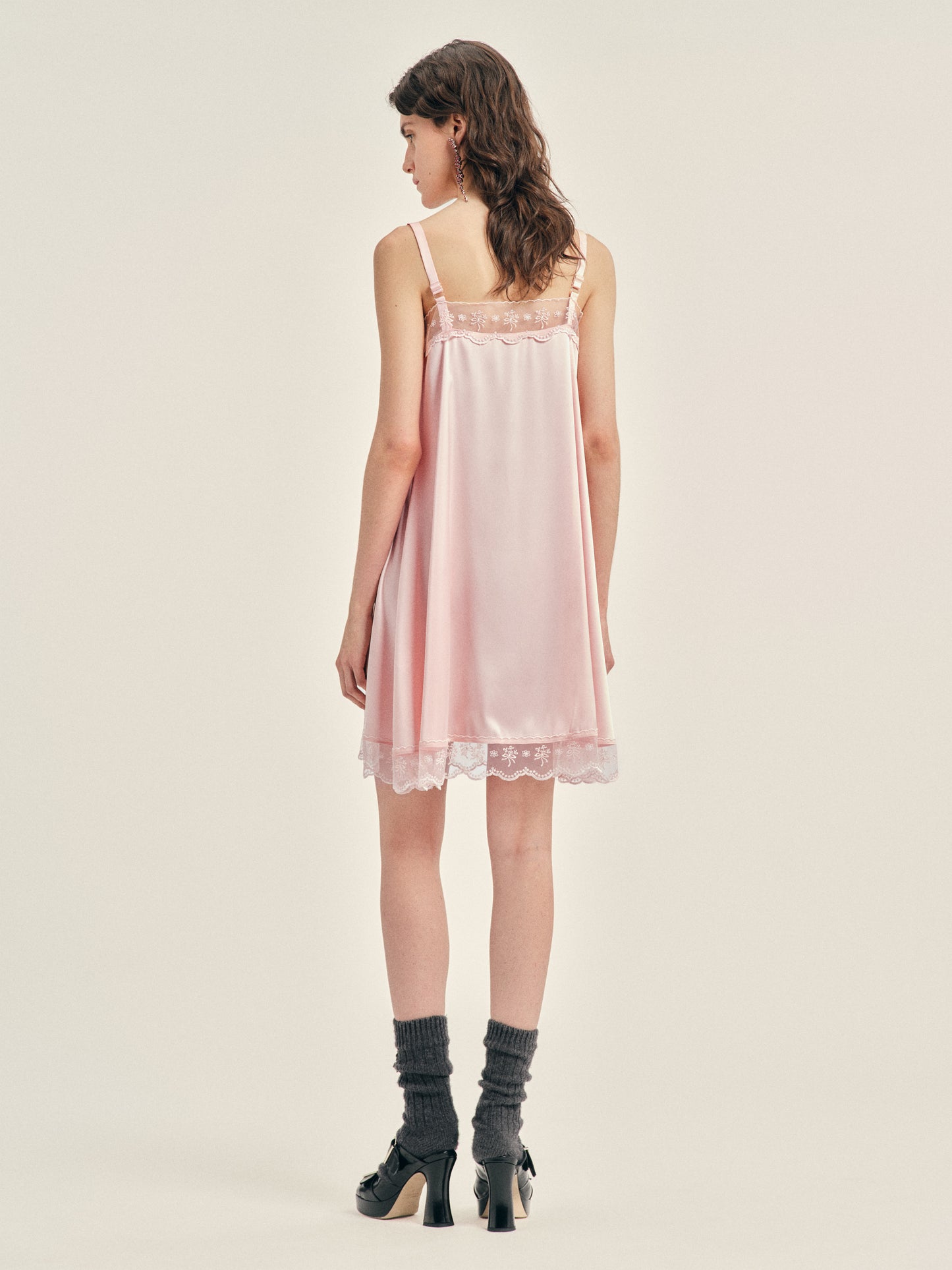 Mini Square Neck Lace Trim Dress