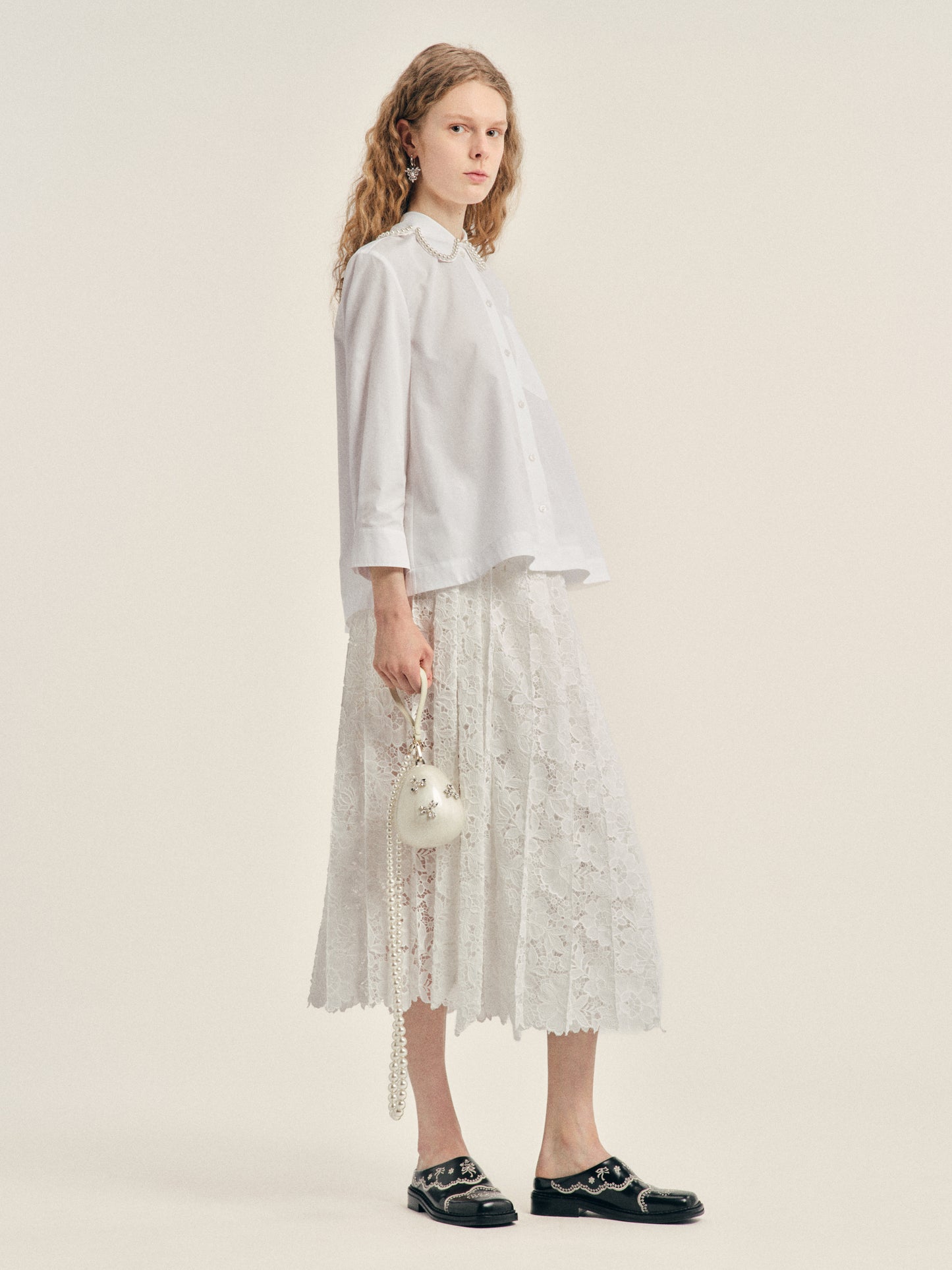 Embellished Cropped Petal Collar Masculine Shirt