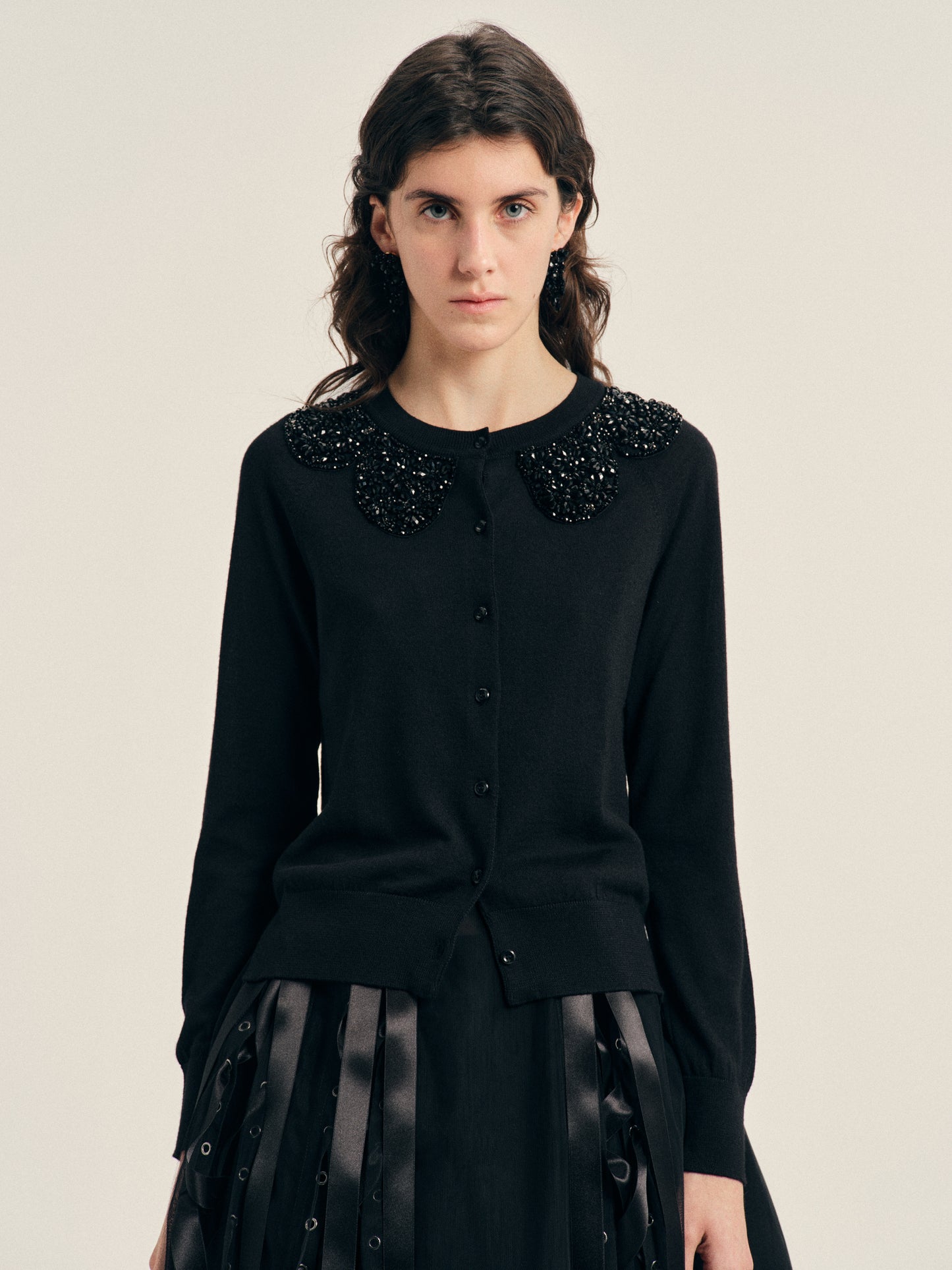 Turbo Embellished Classic Merino Silk Cardigan