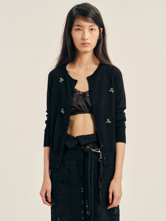 Embellished Classic Merino Silk Cardigan