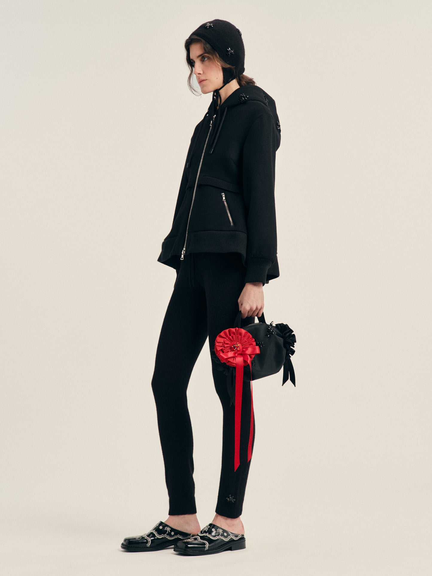 Embellished Sculpted Double Hem Zip Jacket