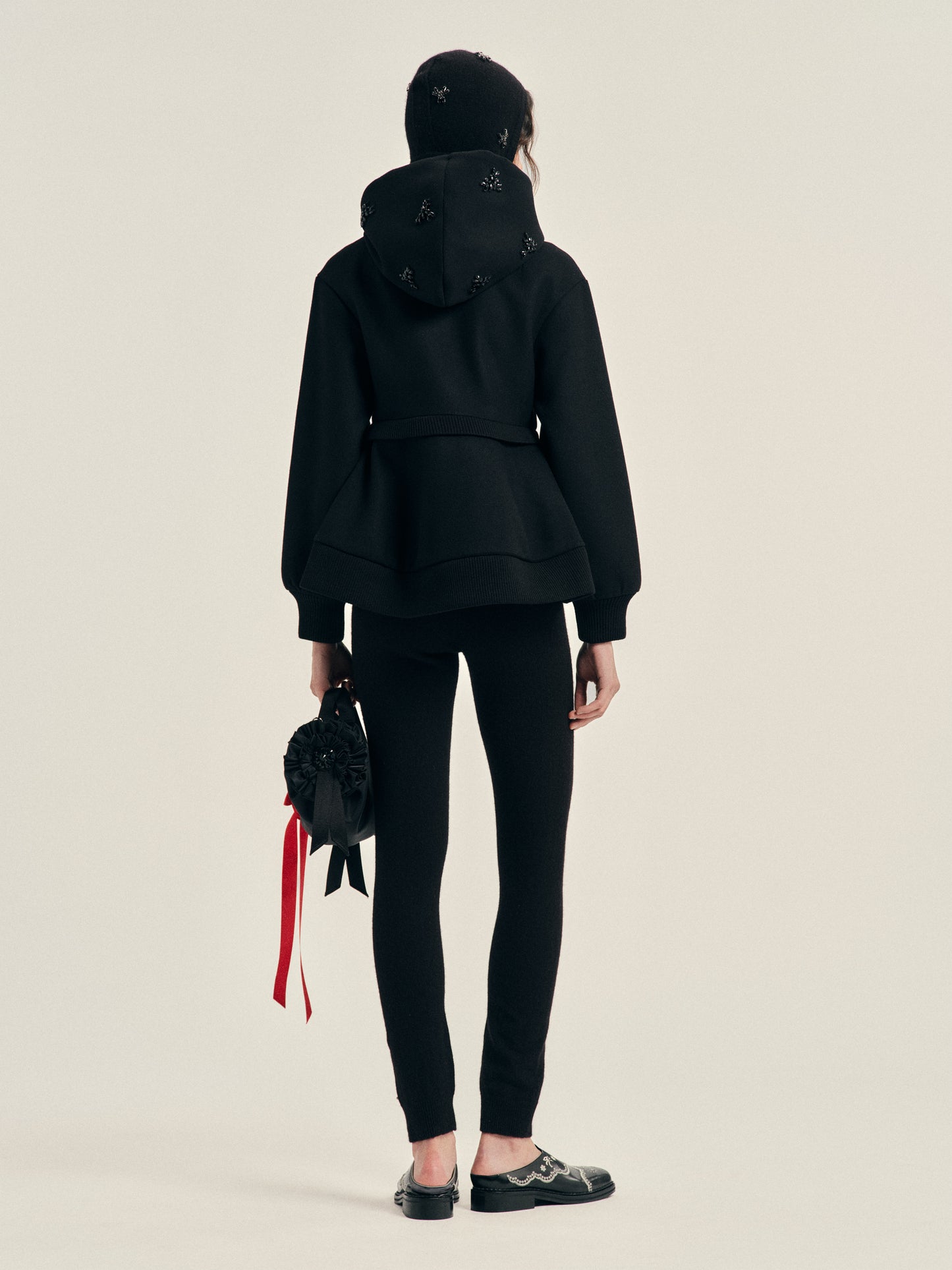 Embellished Sculpted Double Hem Zip Jacket