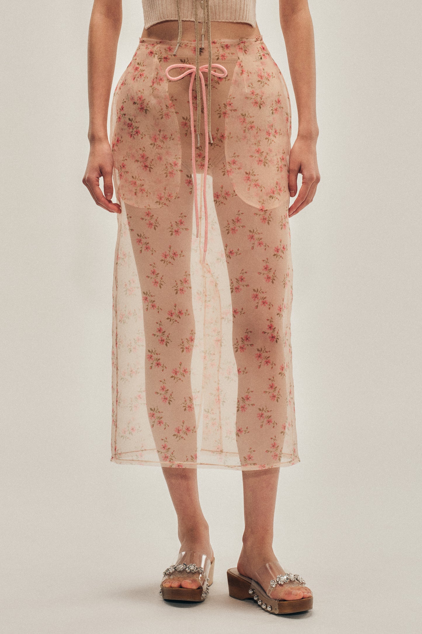 Sheer Frayed Column Pencil Skirt