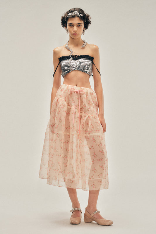 Sheer Overlay Long Flounce Skirt