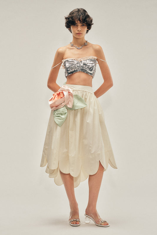 Pressed Rosette Petal Hem Basque Skirt