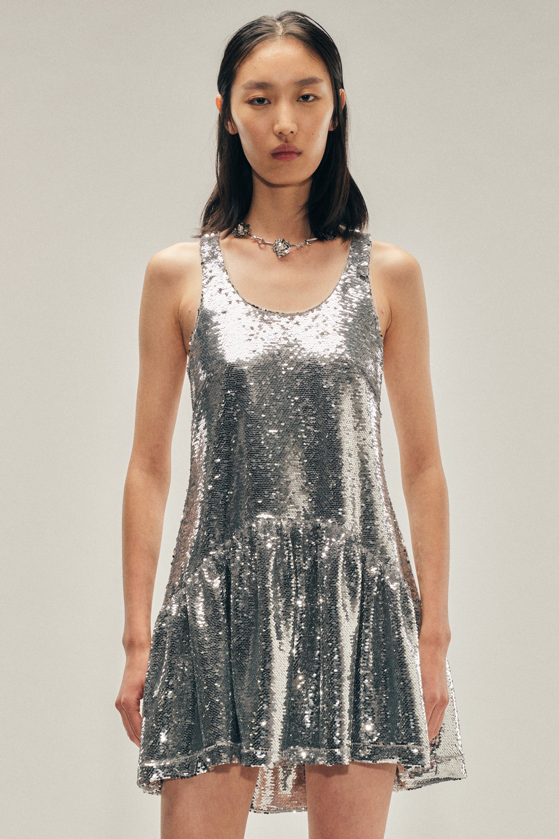 silver sequin peplum dress Ivonne D ID6206