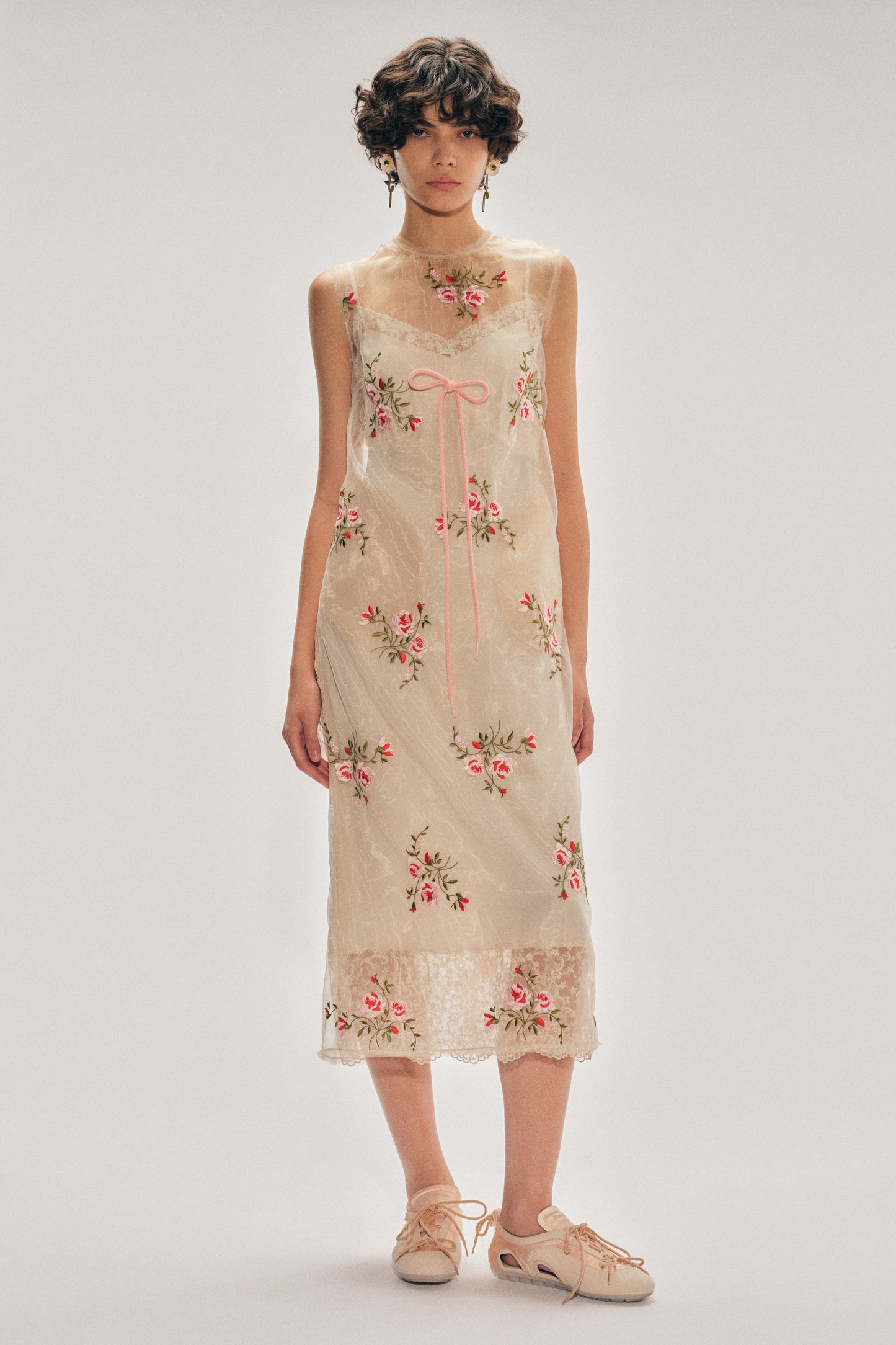 Sheer Frayed Contour Dart Dress